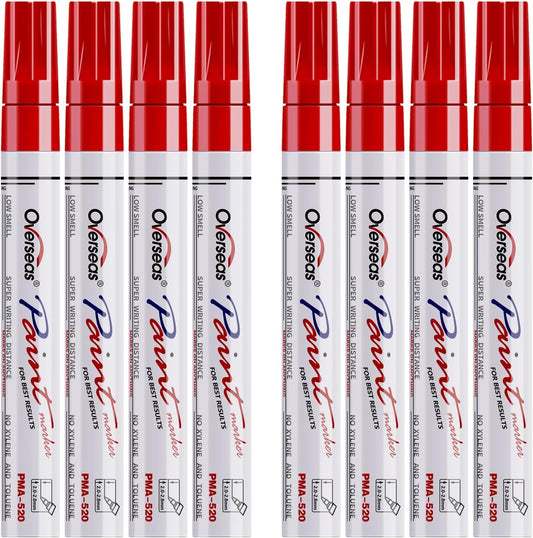 Paint Pens Paint Markers - Red Permanent Markers 8 Pack, Oil Based Waterproof Quick Dry Medium Tip Marker Pen for Metal, Wood, Fabric, Plastic, Rock, Stone, Mugs, Canvas, Glass, Art Craft