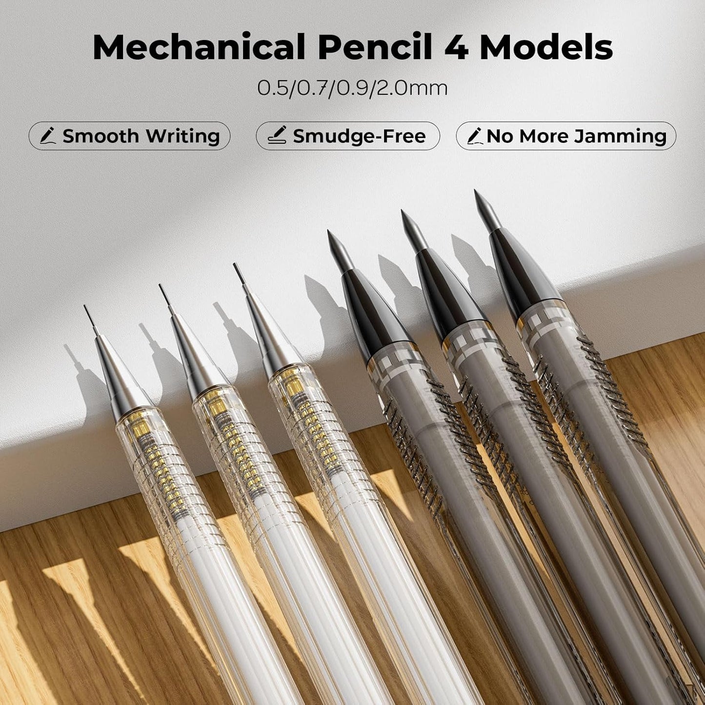 Nicpro 6 PCS Art Mechanical Pencils Set with Case, Drafting Pencil 0.5 & 0.7 & 0.9 mm and 3PCS 2mm Lead Holder (4B 2B HB 2H Colors) For Art Writing, Sketching Drawing,With Lead Refills Erasers