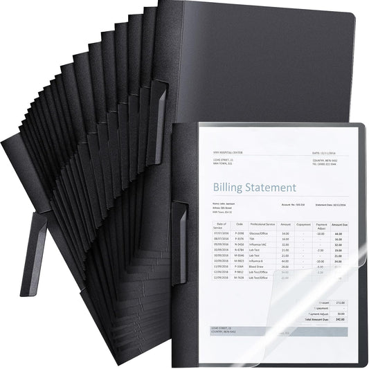 Maitys 25 Pack Clear Report Covers with Clip 11.4 x 9 Inch Presentation Folders Transparent Front Cover Portfolio Folder Resume Folder Interview Report Folders for Letter Size(Black)