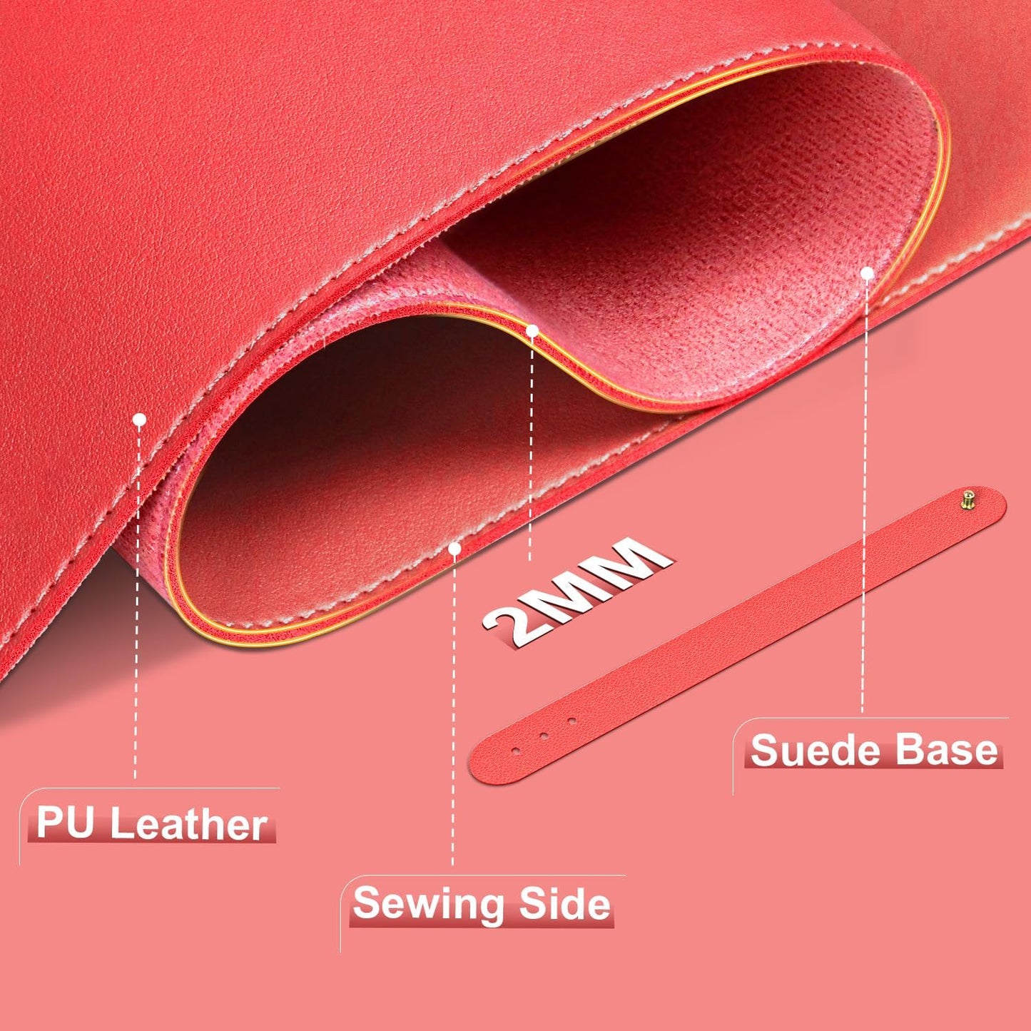 Leather & Suede Desk Cover | Non-Slip Large Mouse Pad | Waterproof Office & Home Blotter (Candy Red, 23.6" x 13.7")