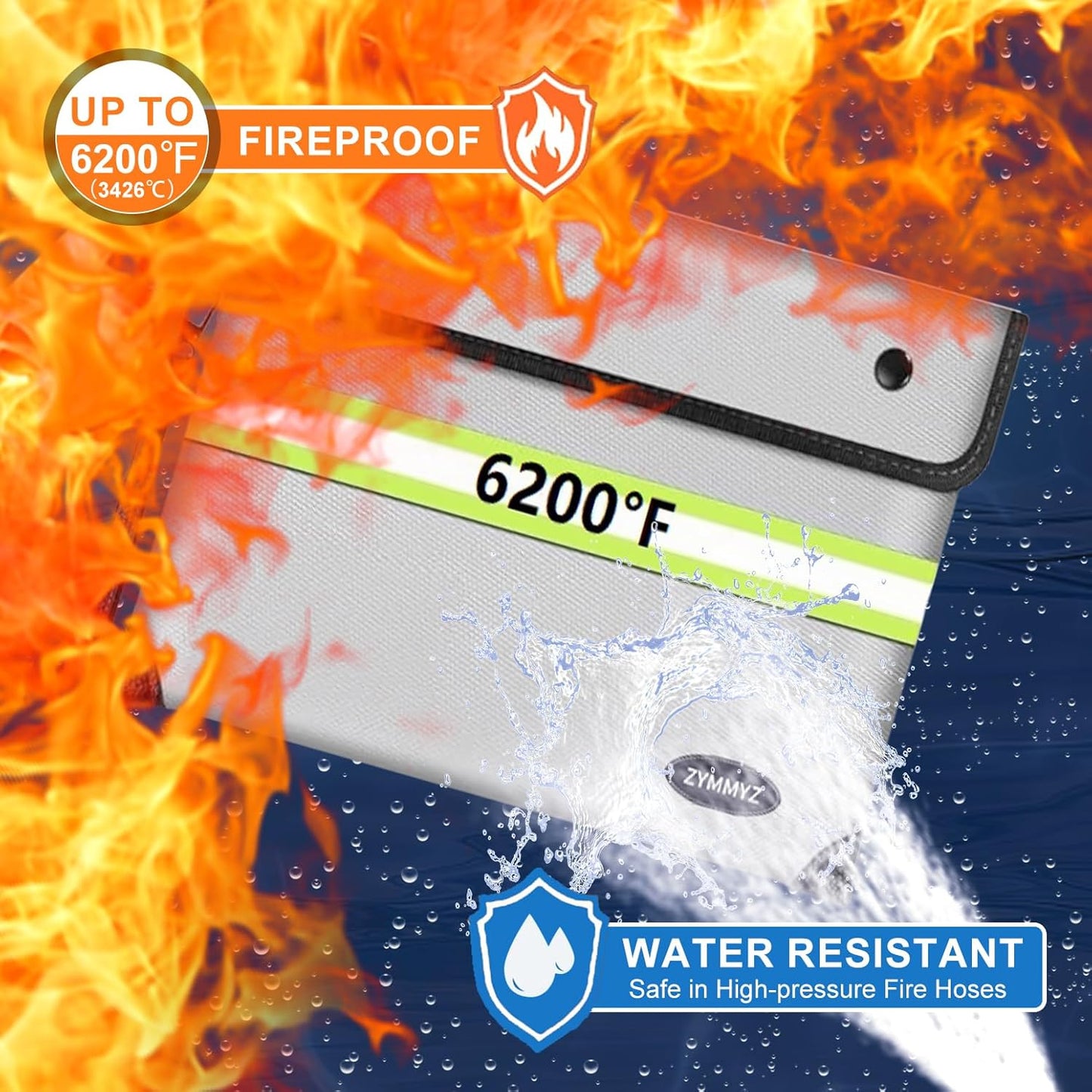 6200°F Upgraded Fireproof Document Bag with Waterproof Zipper,9 Layers of Heat Insulated Materials,Fireproof Money Bag for Cash,Valuables and Important Documents（Not Suitable for A4 Files）