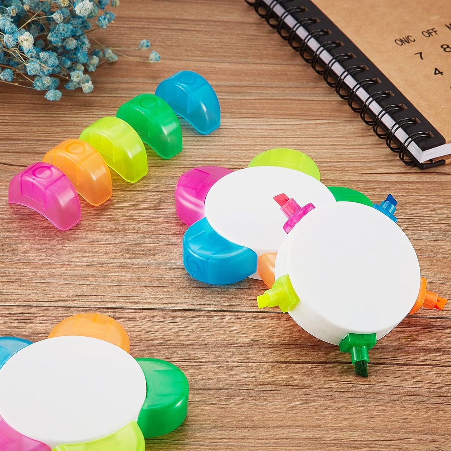 Outus 3 Pieces Petals Highlighters Assorted Colors Back to School Flower Shape Watercolor Highlighter Pens 5-in-1 Fluorescent Pens for Office School Stationery Aesthetic Supplies,5 Colors