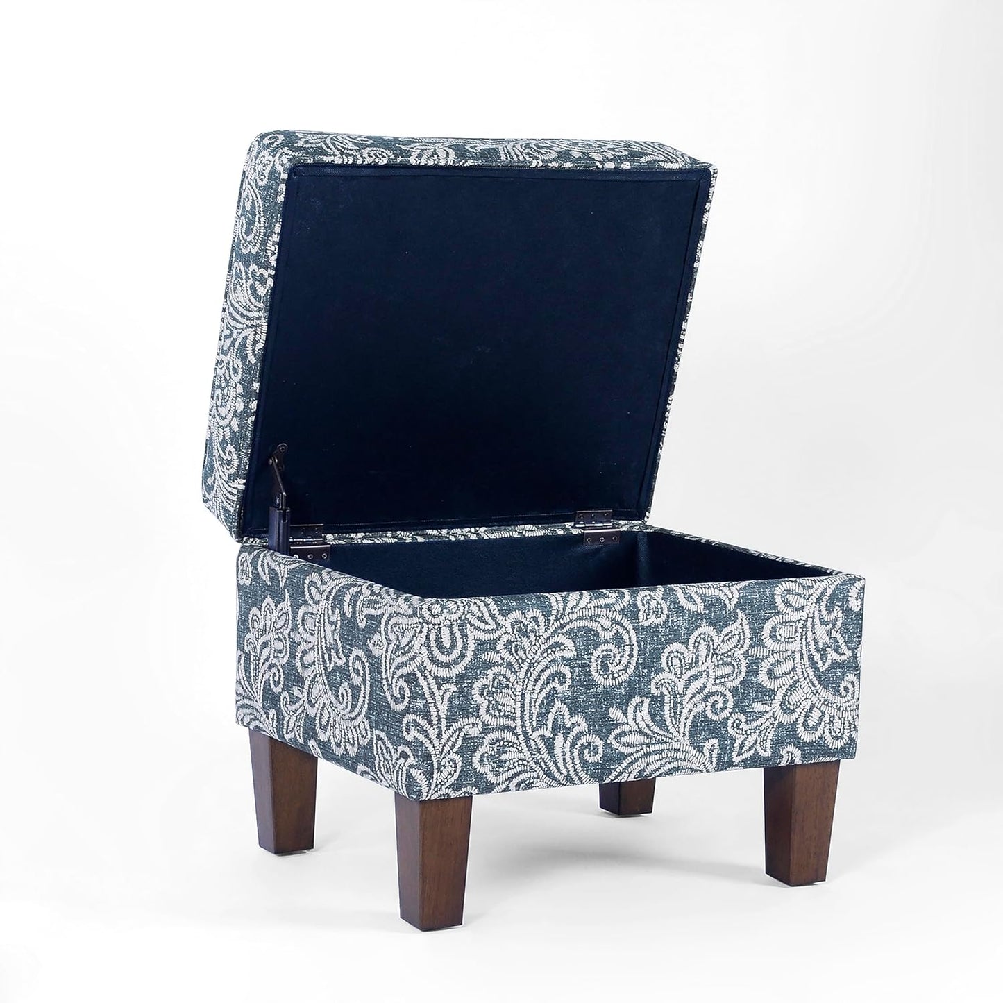 Home Decor | Dinah Collection Modern Storage Ottoman | Ottoman with Storage for Living Room & Bedroom(Blue Denim Jacobean Print)