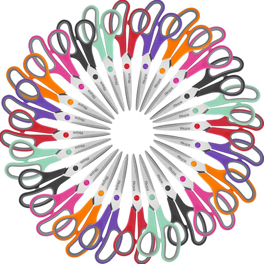 24 Pack Scissors, Rkqoa 8" All Purpose Classroom Scissor Bulk Comfort-Grip Sharp Shears for Office School House Sewing Fabric Craft Supplies, High/College School Teacher Student Scissors