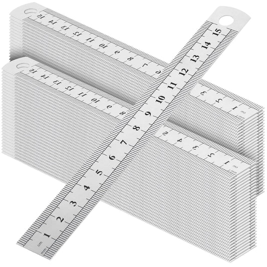 60 PCS 6 Inch Stainless Steel Ruler Bulk with Inch and Metric Scale, Straight Edge Metal Rulers Measuring Tool for Measuring