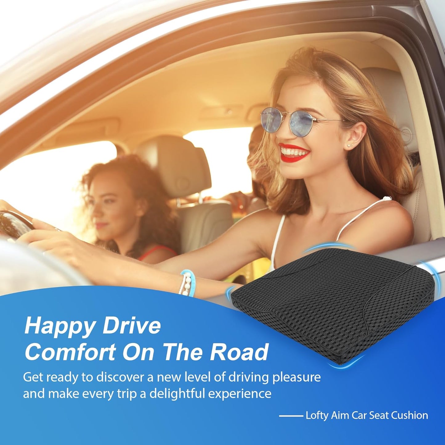Car Seat Cushion, Comfortable Memory Foam Seat Pillow for Driving, Sciatica-Back Pain Relief, Cushion for Car-Truck, Office, Wheelchair - Mesh Black