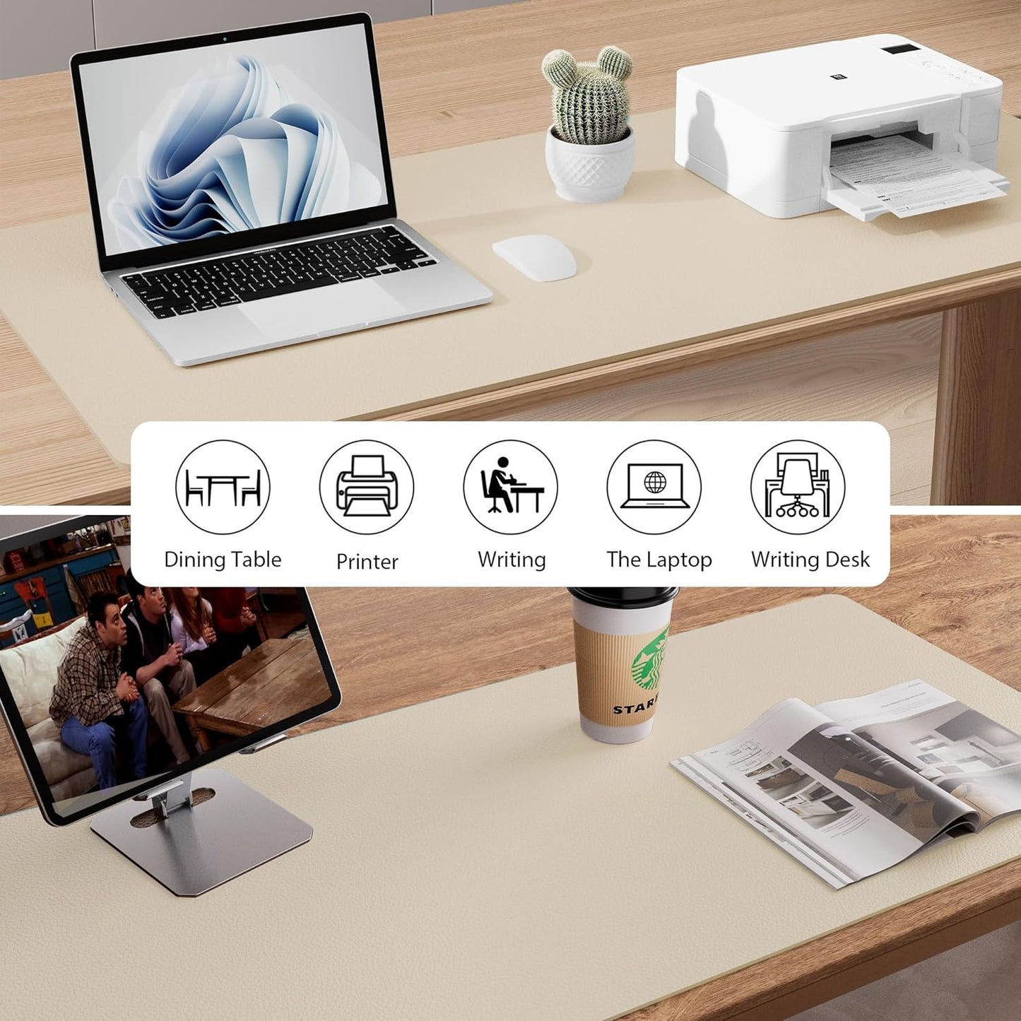 Aothia Leather Desk Pad Protector, Office Mat, Large Mouse Pad, Non-Slip PU Leather Blotter, Laptop Desk Pad, Waterproof Writing Pad for Office and Home (Beige, 31.5" x 15.7")