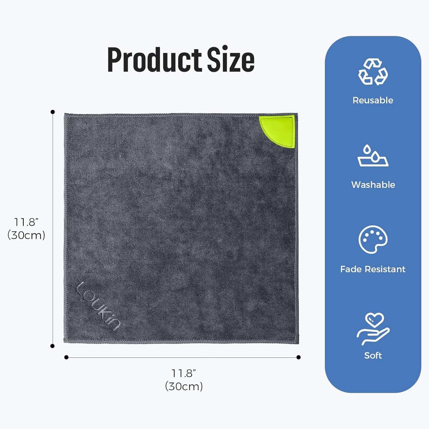 loukin 4 Pack Magnetic Cleaning Cloth, Microfiber Dry Erase Eraser, Washable Whiteboard Cleaning Cloth for Classroom, Home and Office, Gray, 12" x 12" - 3.4 fl oz Whiteboard Cleaner x 2 Included