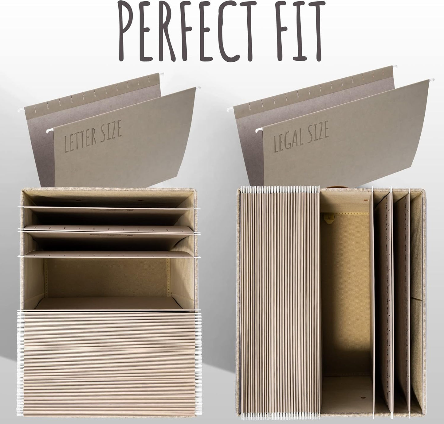 ZICOTO Decorative File Organizer Box Set of 2 - Collapsible Linen Filing Cabinets w/Handles Are Perfect to Store all Your Documents & Hanging File Folders - Portable Easy Slide Crates with Lid