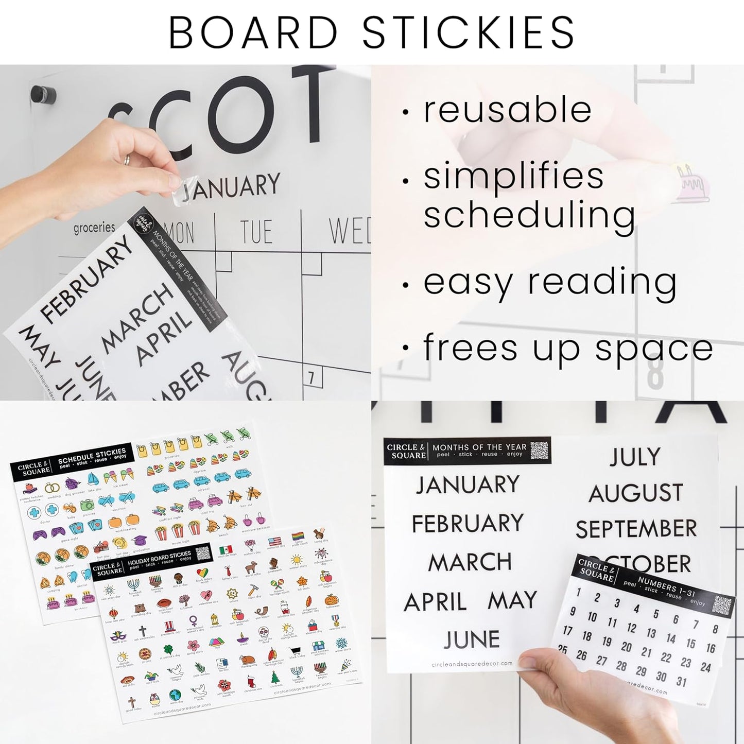 Personalized Clear Acrylic Calendar for Wall, Calendar Whiteboard for Wall, Dry Erase Wall Calendar, Wall Calendar Organizer System for Home (Block, Navy, 47.5"W x 36"H)