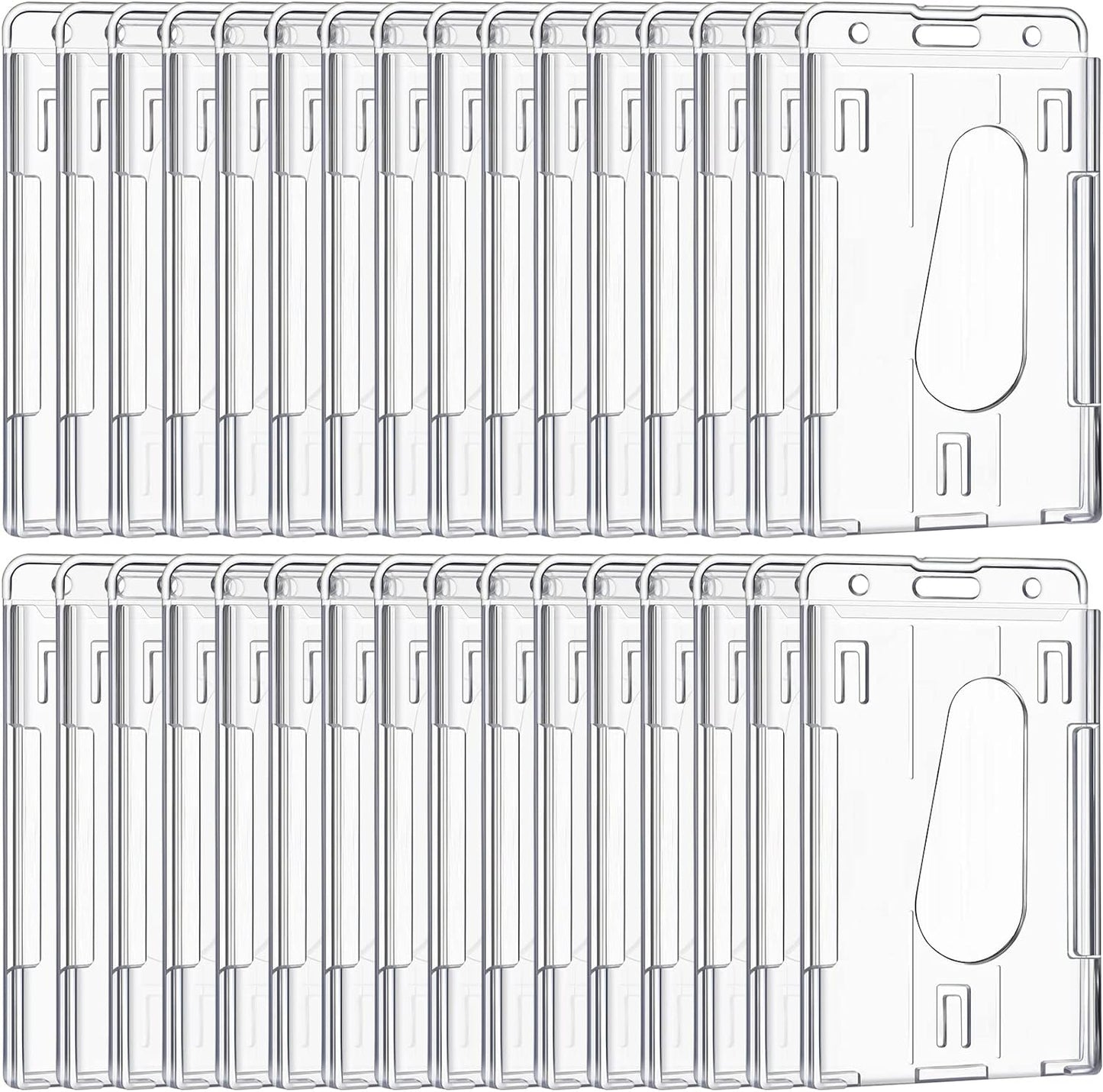 25 Pieces Vertical 2 ID Badge Holder Heavy Duty Plastic ID Card Holder Transparent Protector Clear Badge Protector Cover Sleeve Protective Cover with Thumb Slot for Credit Card