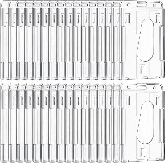 25 Pieces Vertical 2 ID Badge Holder Heavy Duty Plastic ID Card Holder Transparent Protector Clear Badge Protector Cover Sleeve Protective Cover with Thumb Slot for Credit Card