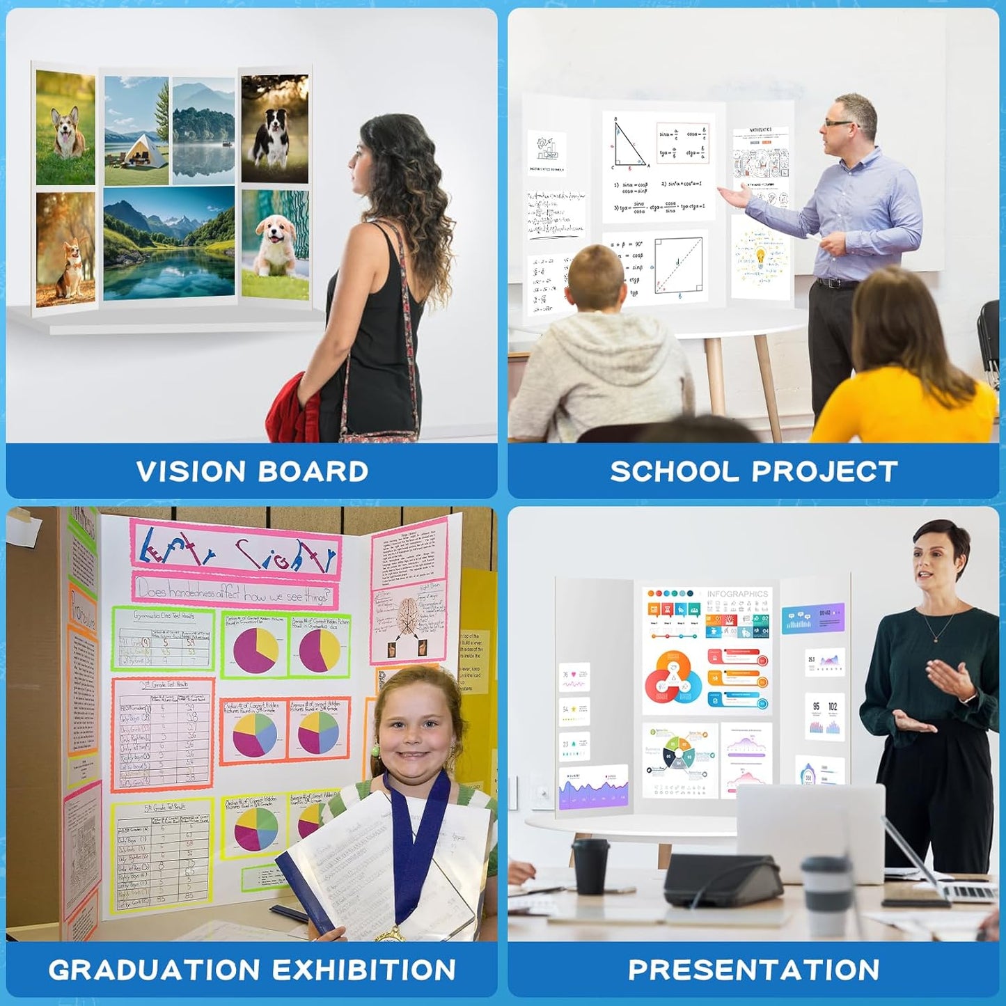 VinTS 8 PCS 36" x 48" Trifold Poster Board White Trifold Foldable Display Poster Board for School Projects, Science Fair,Graduation Exhibitions