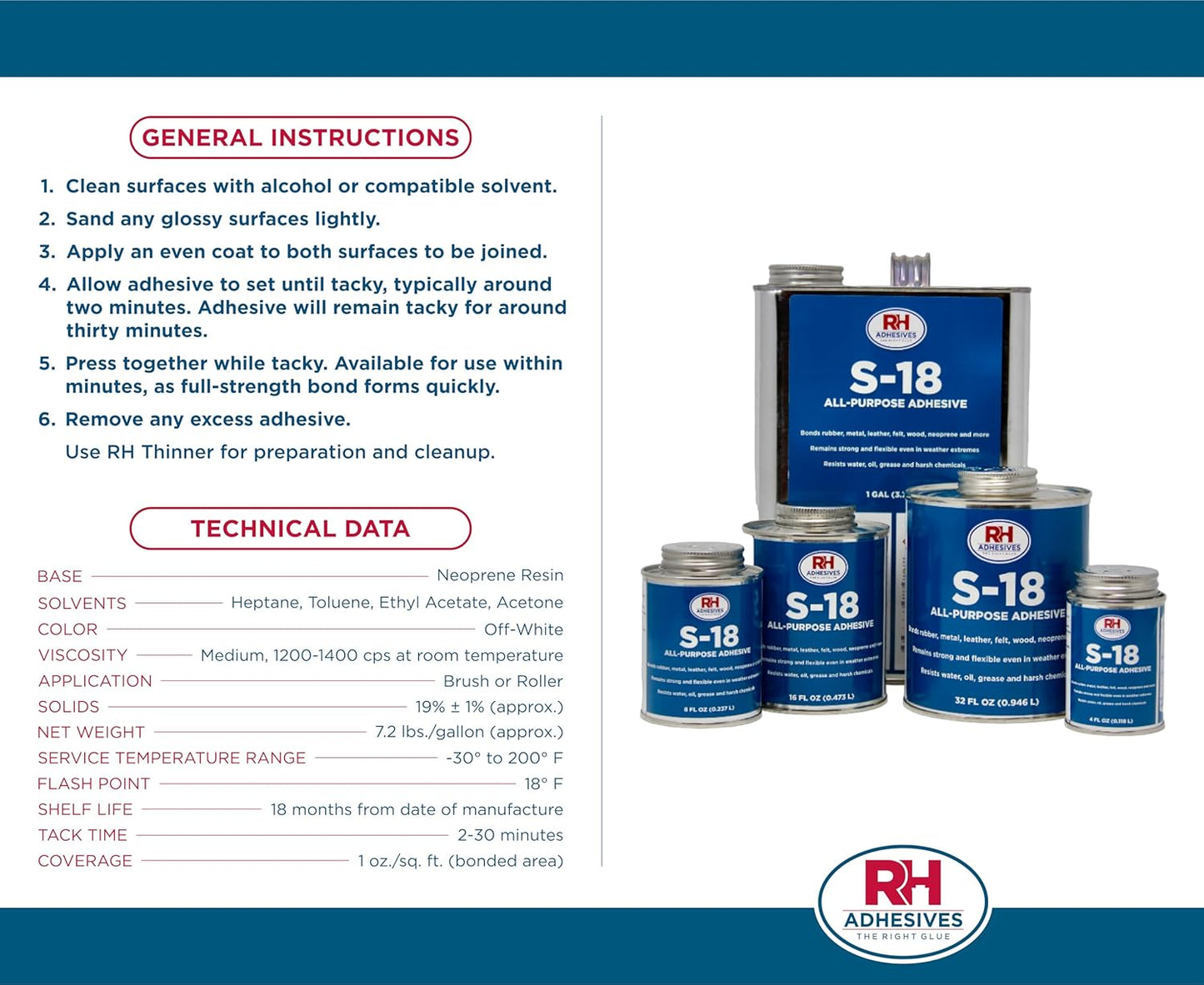 S-18 All-Purpose Adhesive, 1 Gallon - RH Adhesives