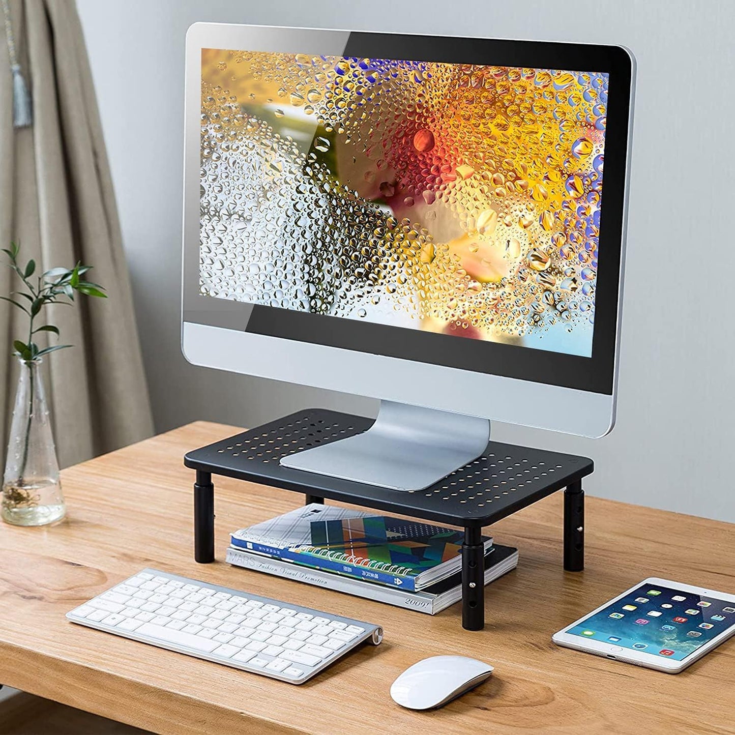 suptek Monitor Stand Riser for Computer,Laptop,Printer, Notebook and All Flat Screen Display with Vented Metal Platform,3 Height Adjustable Laptop Riser,2 Pack,Black(MST003-2)