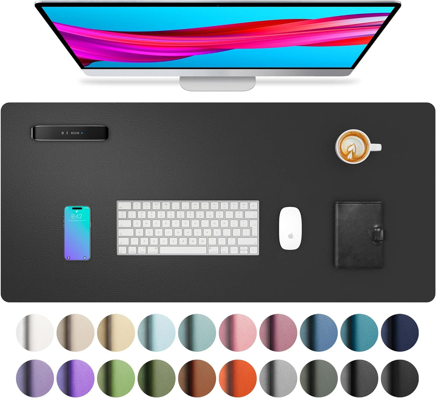 Aothia Leather Office Desk Pad Protector, Non-Slip PU Leather Desk Blotter, Waterproof Laptop Writing Mouse Pad for Office and Home, Black, 31.5" x 15.7"