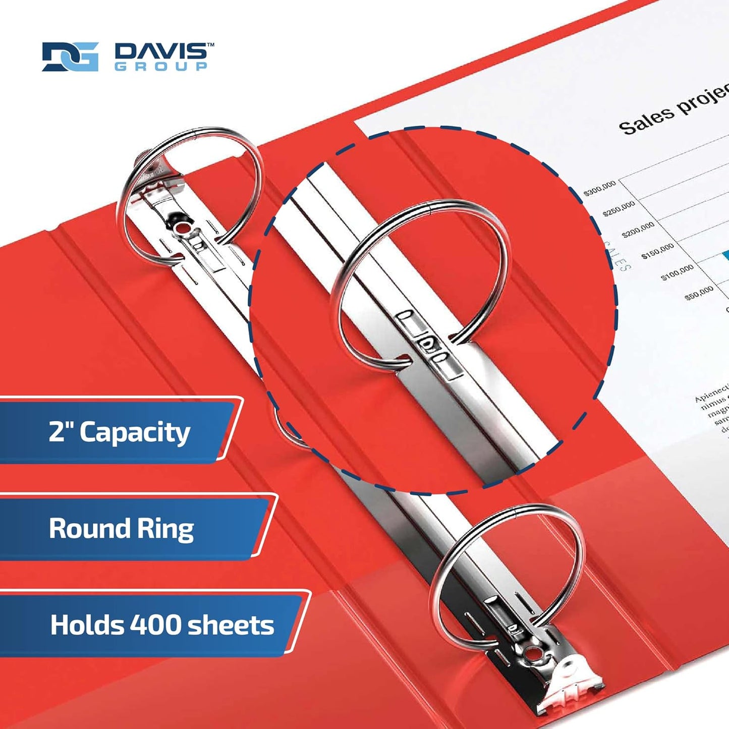 Easyview Premium 3-Ring Binders with Clear-View Covers and Round Rings, Binders for School or Office, 2 Inch, Pack of 6, Red