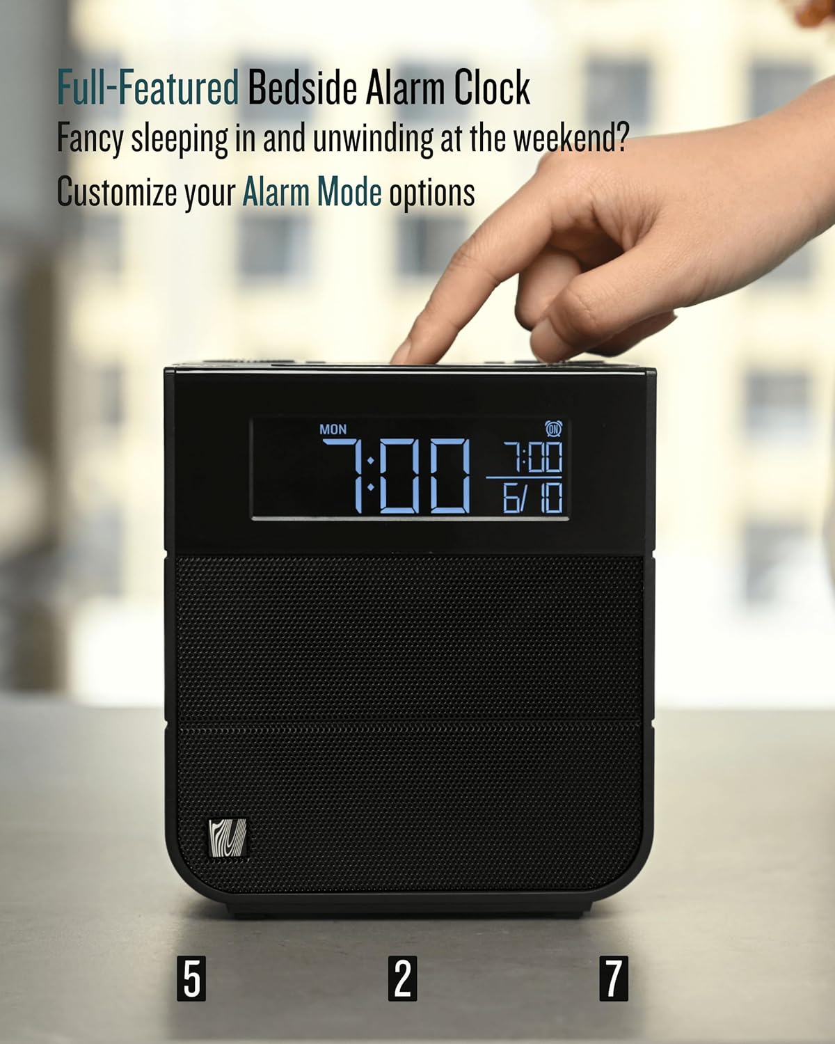 Sound Rise II, SFQ-16: Bedside Alarm Clock Radio & Bluetooth Speaker, with Large Display Screen, FM Radio, Fast USB Charging, and Nature Sound