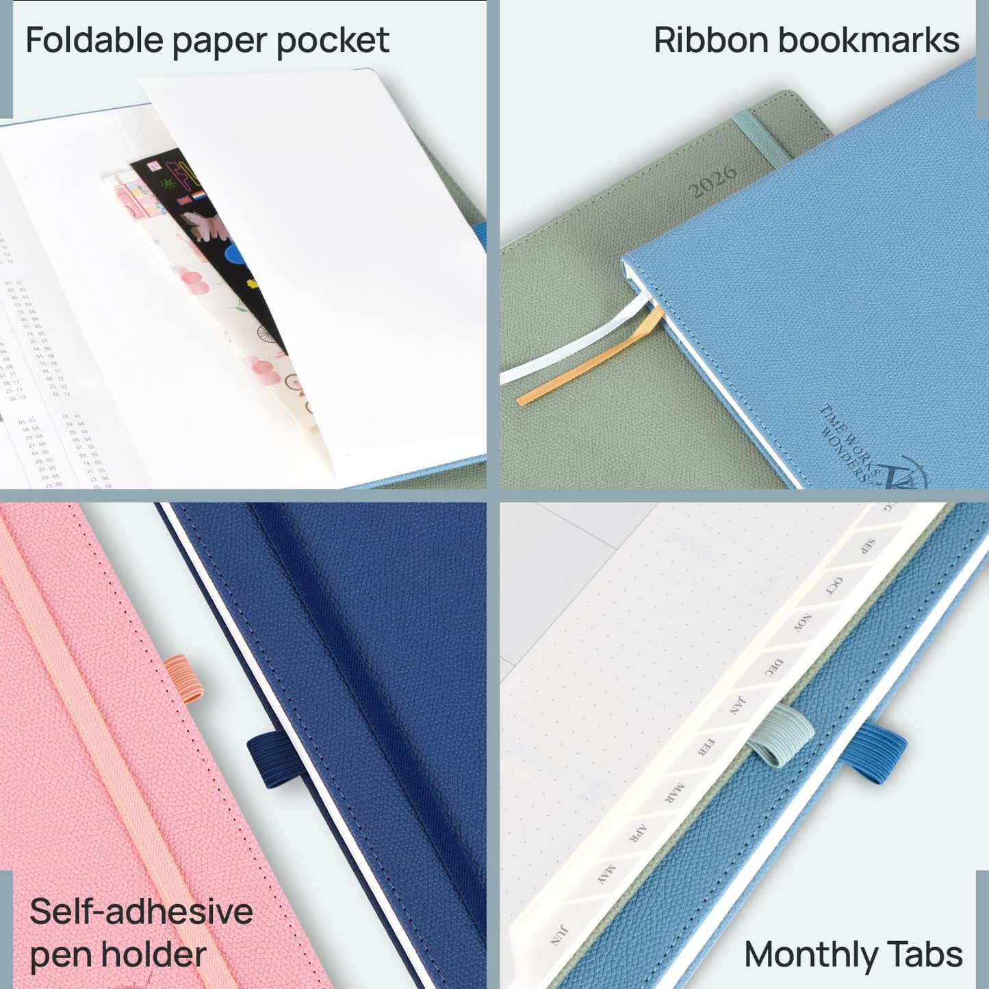 POPRUN 2026 Weekly Planner (Medium 6.75" x 8.75") 12 Months Calendar Notebook with Horizontal Layout, Leather Hardcover, Inner Pocket, 100GSM Thick Paper, Pen Holder - Navy Blue