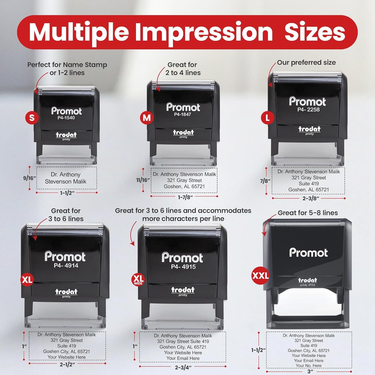 Promot Self Inking Stamp - Extra Large Custom Stamp for Name, Address, Office, or Business Use - Up to 6-Line Personalized Rubber Stamp - Customizable Font & Ink Color - Personalized Name Stamp