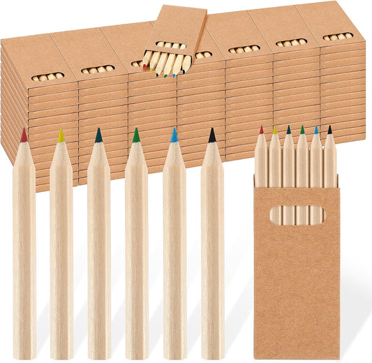 Faccito 100 Packs Mini Drawing Colored Pencils for Kids 3.5 Inch Portable Short Fat 6 Different color Pre Sharpened Pencils in Bulk for Children Painting Classroom School Supplies