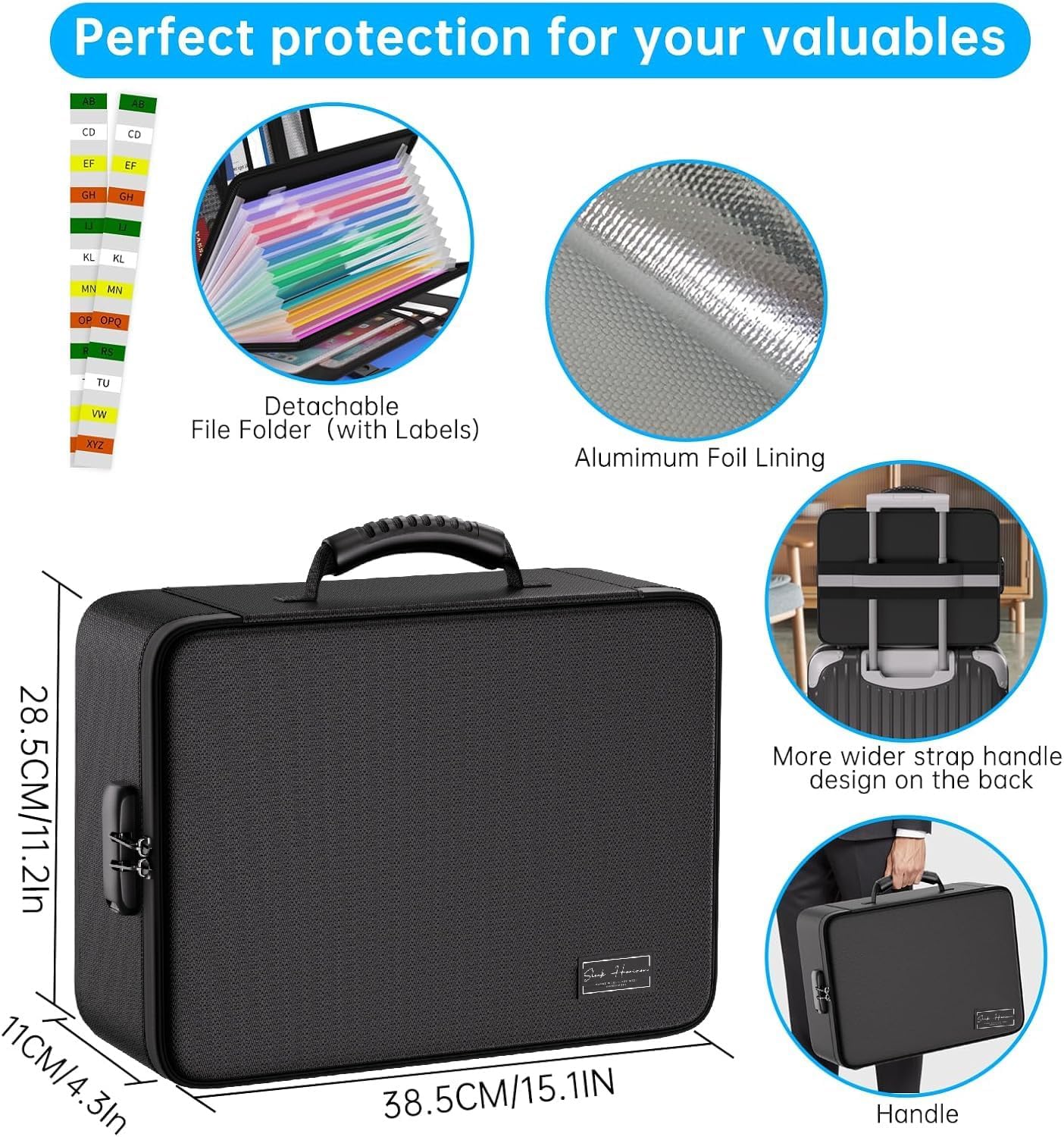 Fireproof Document Organizer Bag with Lock, 13 Labeled Pockets & Passport Pouch – Waterproof File Folder for Home, Office & Travel