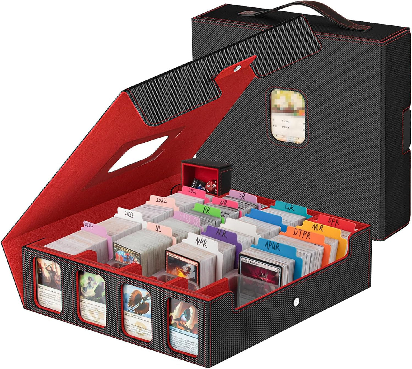 Card Storage Box 3200+ MTG Deck Box with 30 Colorful Divider, 4 Row Commander Trading Card Cases with Portable Handle & Display Windows, Fits for MTG/TCG/Magic Cards, Patented Design