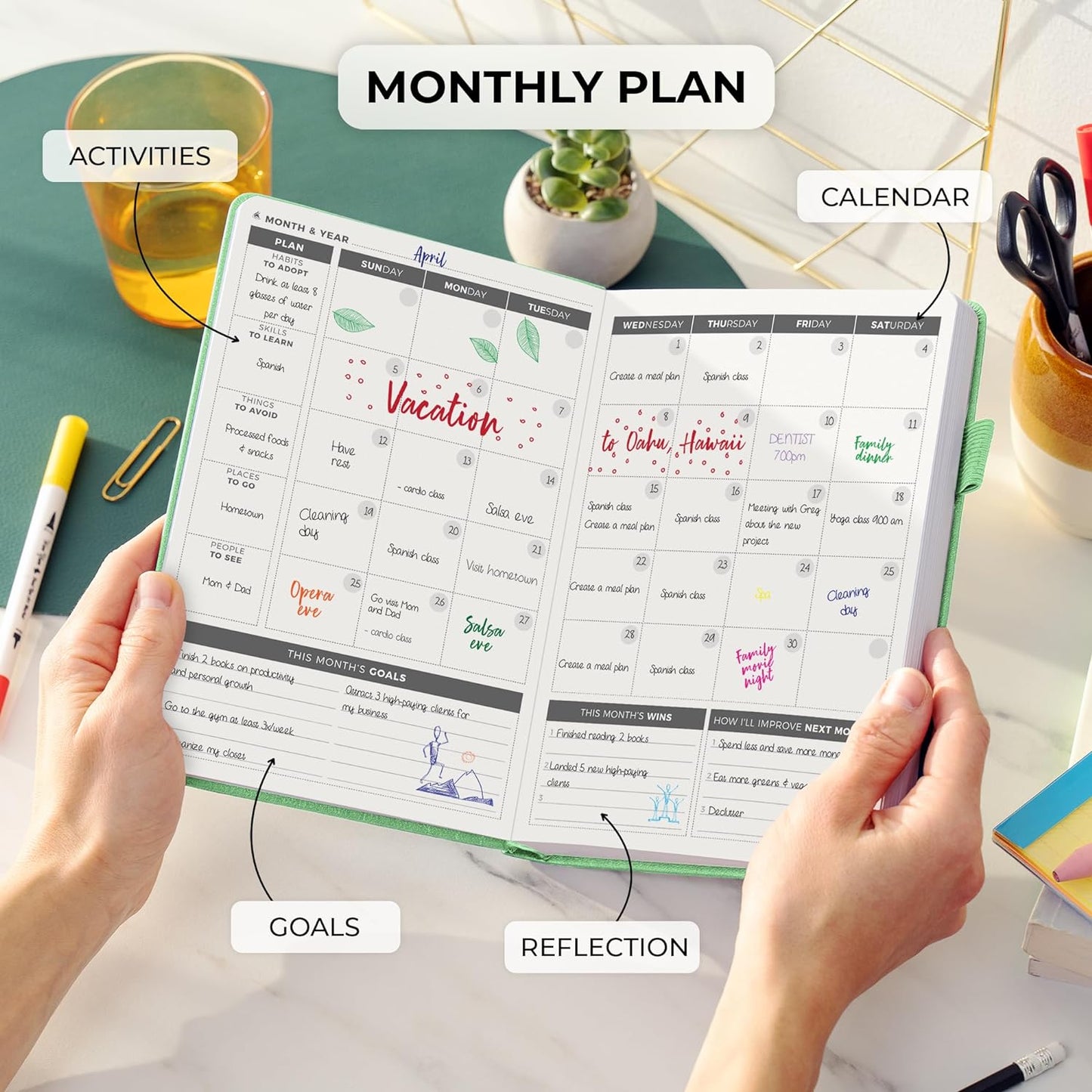 Clever Fox Daily Planner – Undated Planning Notebook with Hourly Schedule & To-Do List – Personal Day Task & Work Organizer, 6 Months (Mint Green)