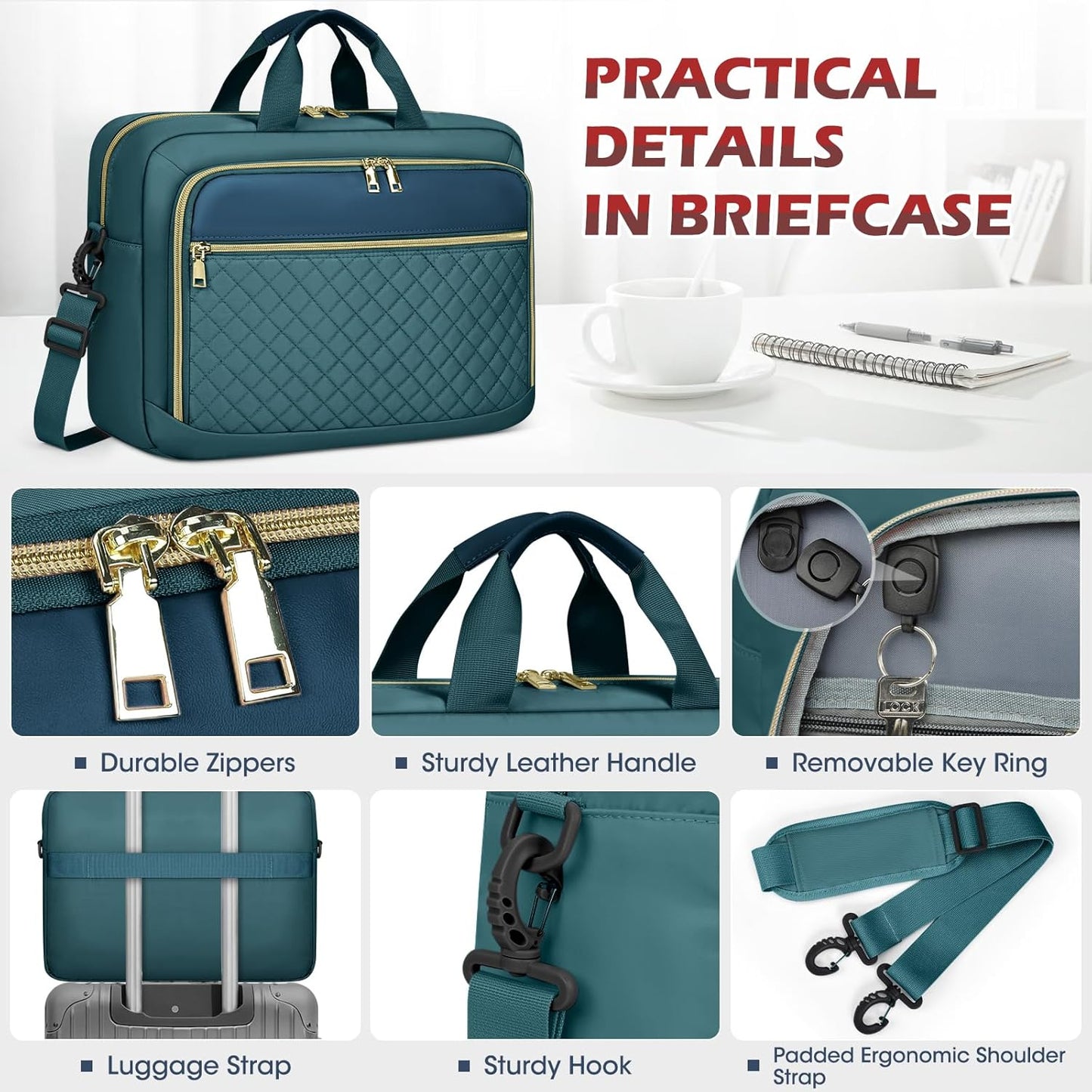 NEWHEY Laptop Bag 17.3 Inch Laptop Briefcase for Women Men Waterproof Shoulder Messenger Bag Large Computer Bag for Business Office Work College, Dark Green