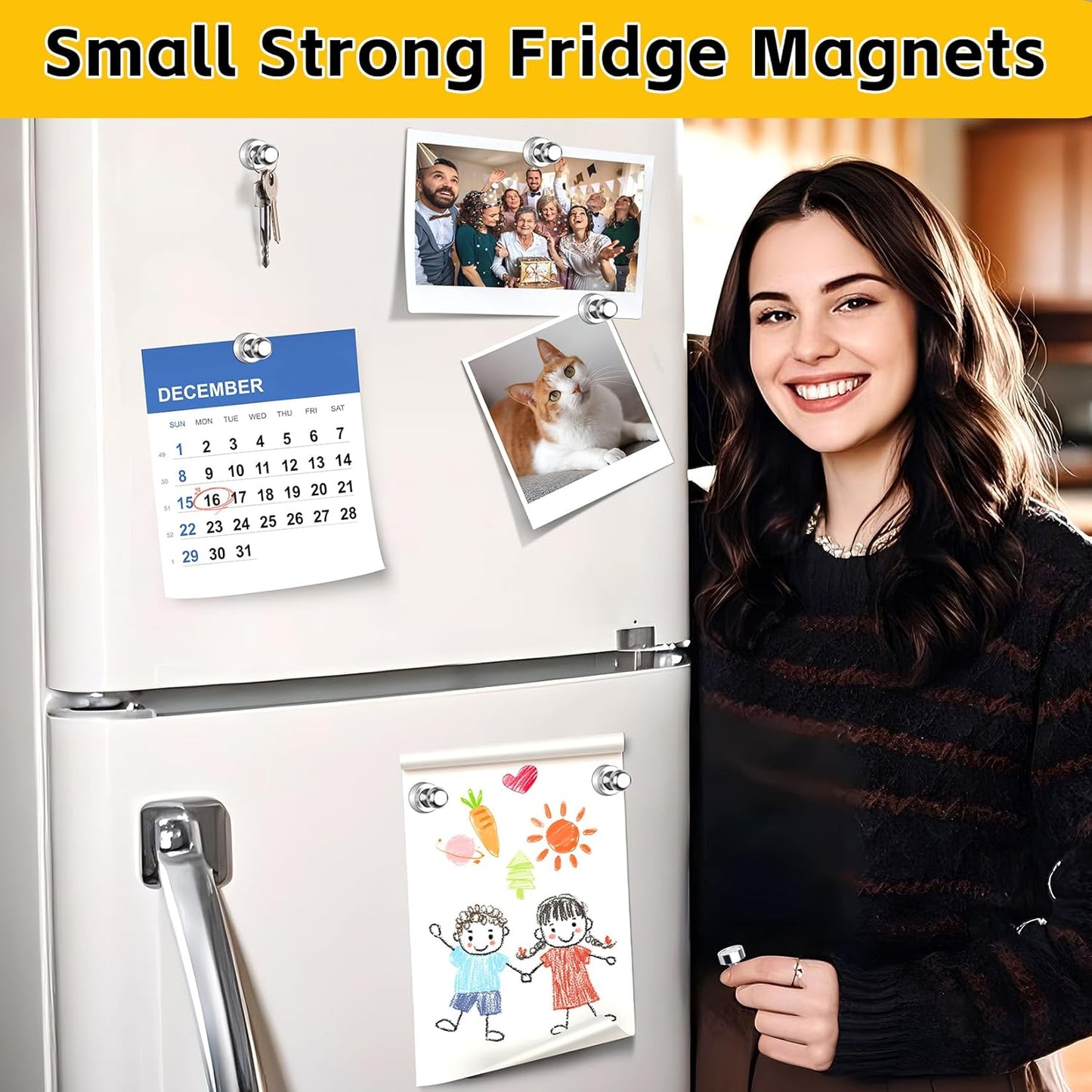 VNDUEEY Refrigerator Magnets, Small Magnets for Fridge 16pcs White Board Magnetic Push Pins Strong Magnetic Clips for Classroom Organization Cute Whiteboard for Kitchen Gadgets 2025 Office Locker