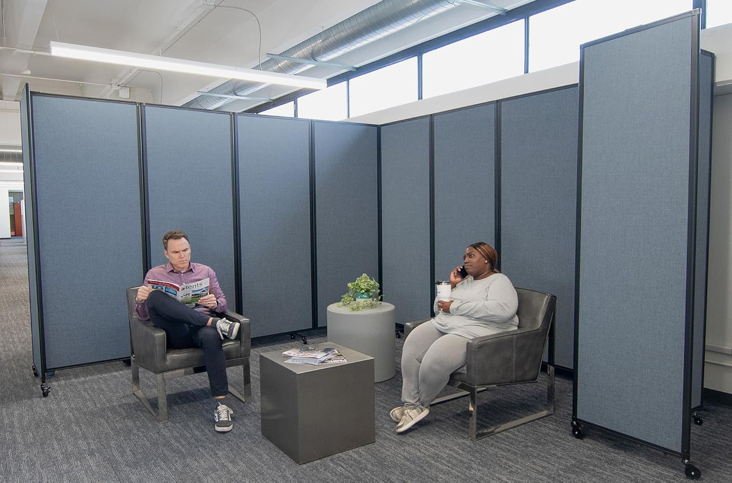 Versare Room Divider 360 Portable Wall Partition | Folding Panels | Large Freestanding Divider | Locking Wheels | Temporary Room Separator | 25' x 7'6'', Powder Blue