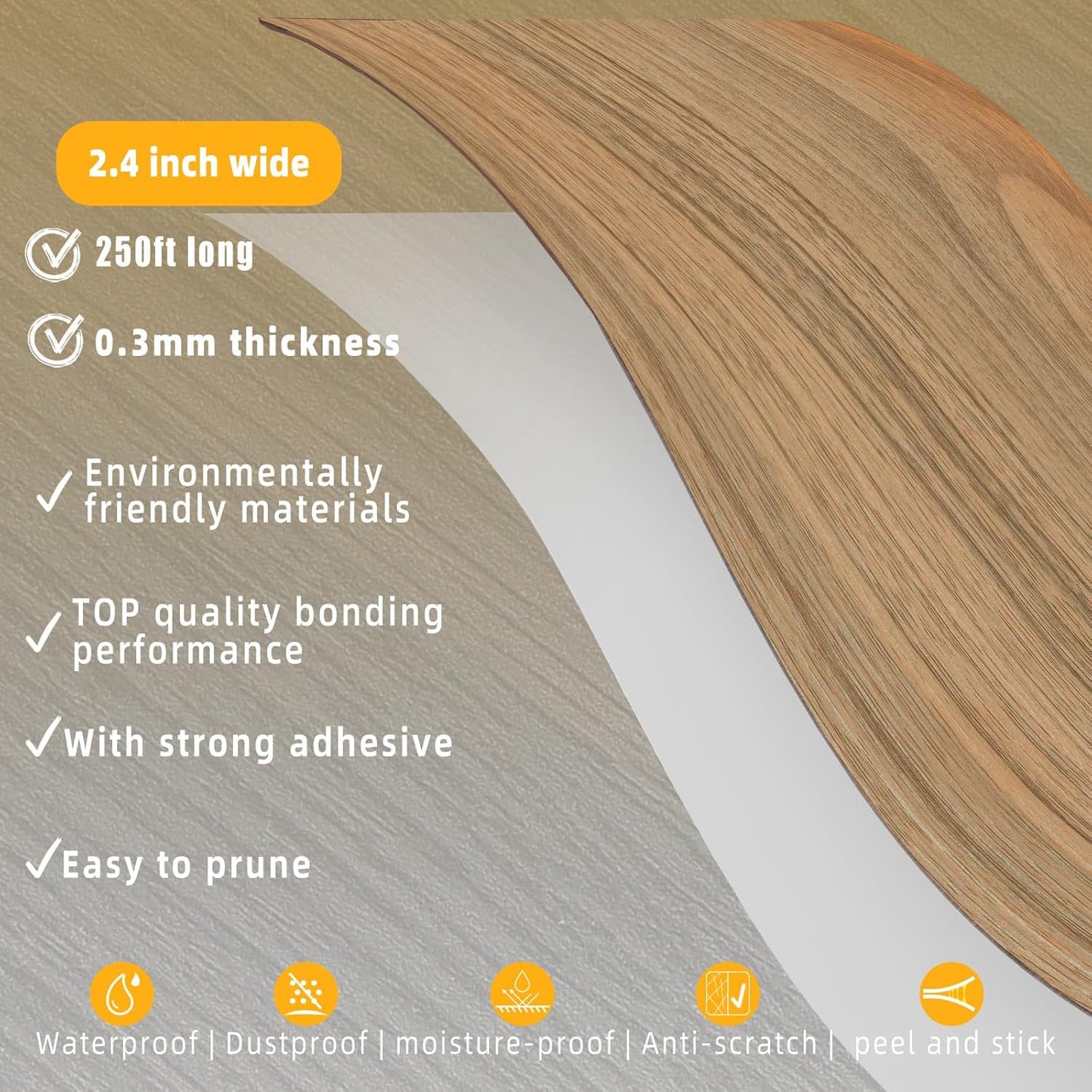 GSCIT Club Wood Grain Repair Tape, 2.4 inch X 250ft Self Adhesive Natural Walnut Grain Repair Patch for Tables, Chairs, Baseboards, Doors, Windows, Floors, Handicraft DIY.