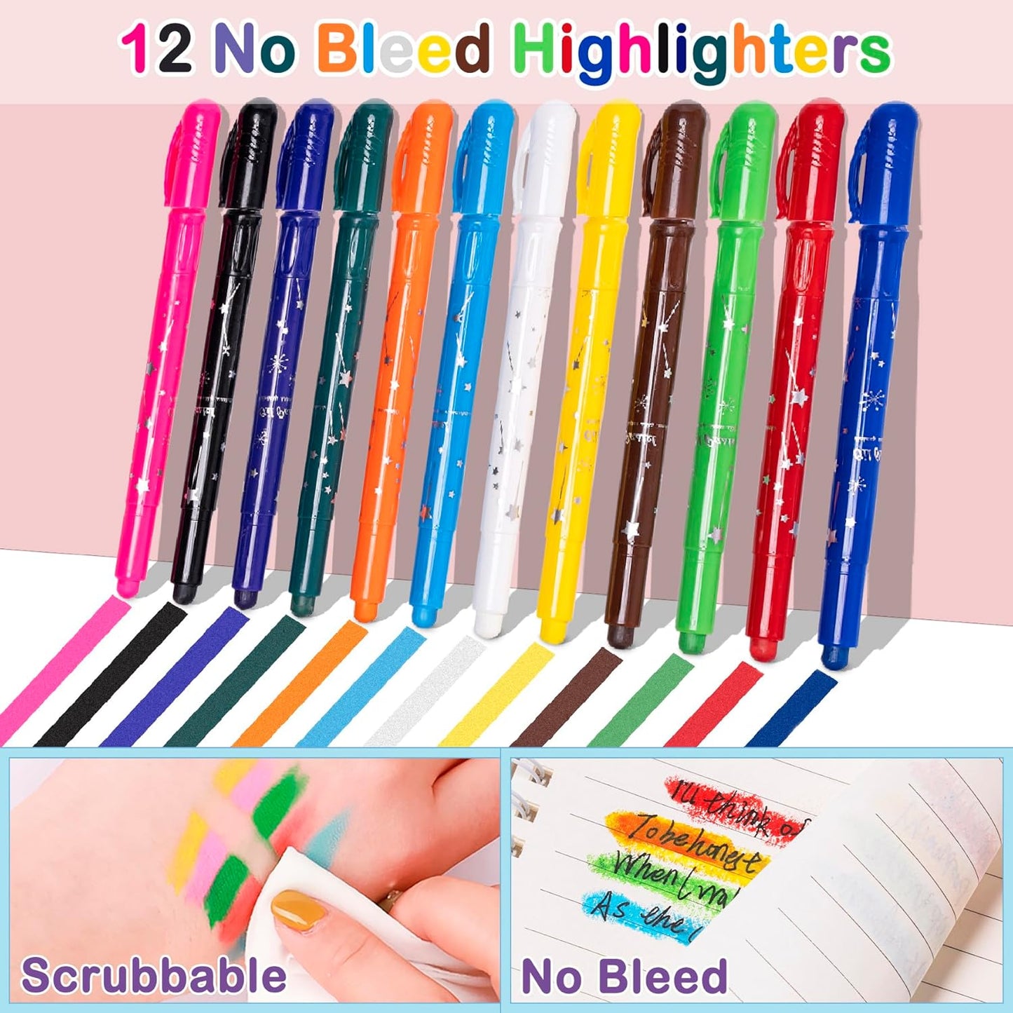 TuErCao Bible Study Supplies Kit - Black Daisies Aesthetic Pencil Pouch Bag, 75 Durable Tabs, 12 Smooth Crayon Highlighters, 16 Gel Pens, Notebook, Notes -Bible Journaling Study Tools