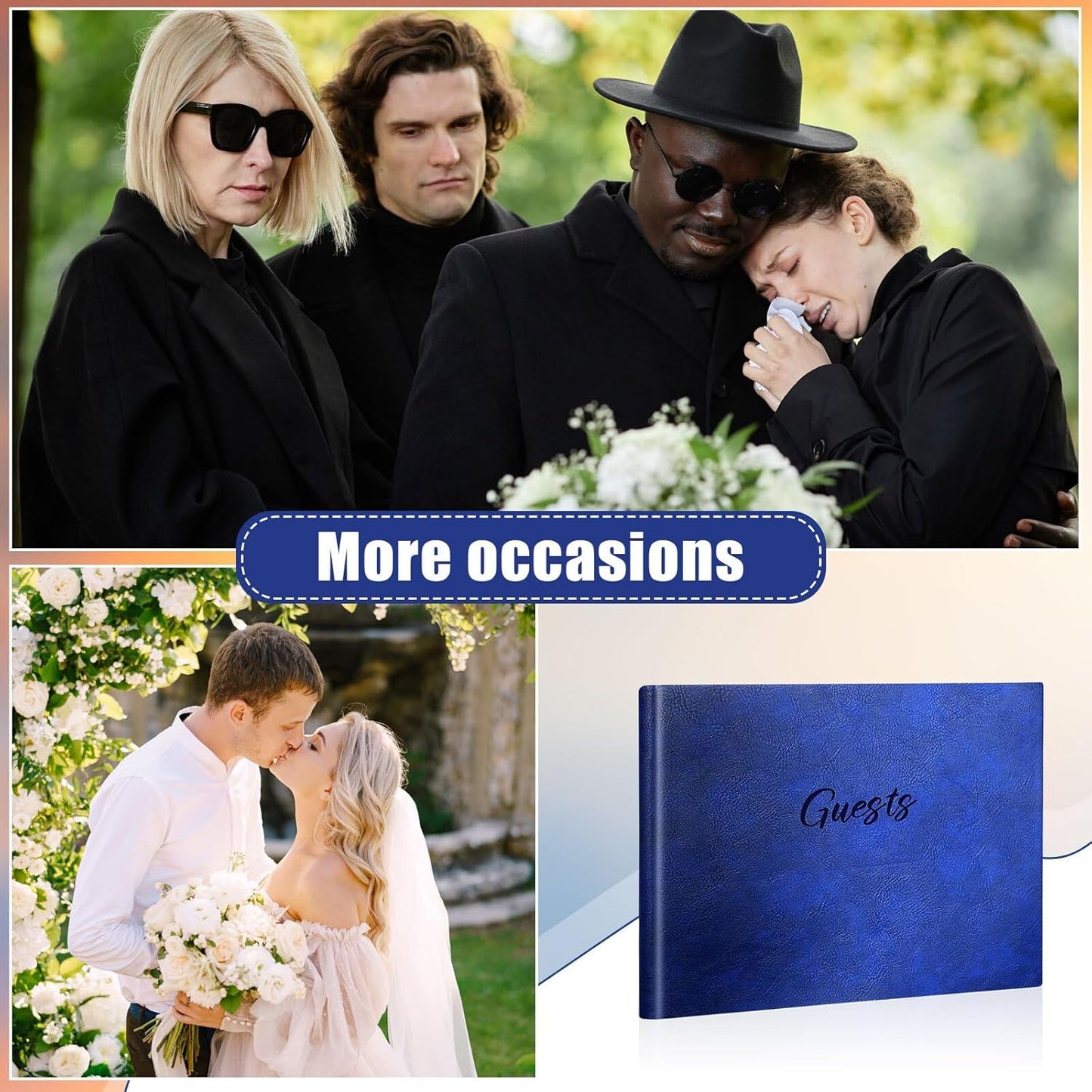 Leather Guest Book and Pen Stand Set, 10.5" x 8" Embossed Guests Sign in Book Registry Book for Funeral, Wedding Reception, Vacation Homes and Events, 80 Sheets (Blue)