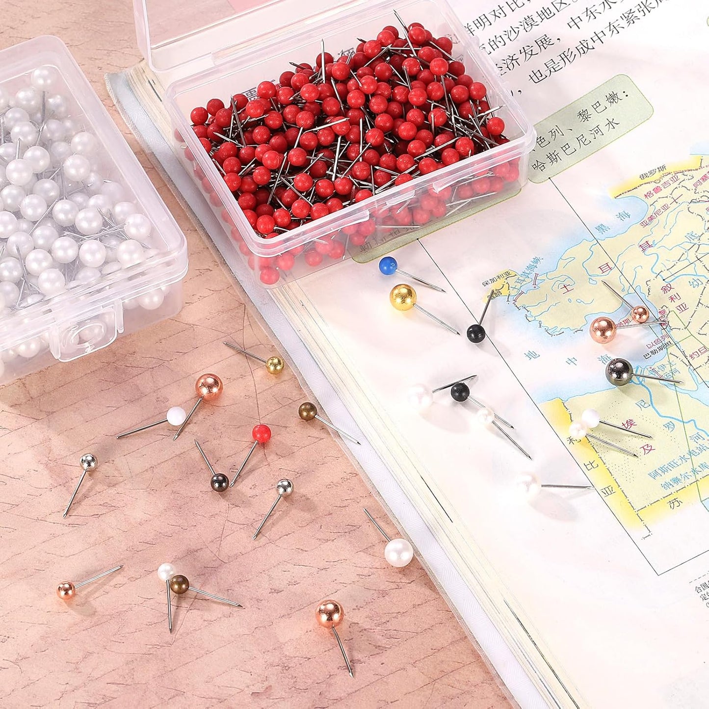 uxcell 800 Pcs Push Pins, Map Thumb Tacks 4mm Round Head Decorative Push Pins for Bulletin Board Home Office Travel Wall DIY Crafts Map Photo, Silver