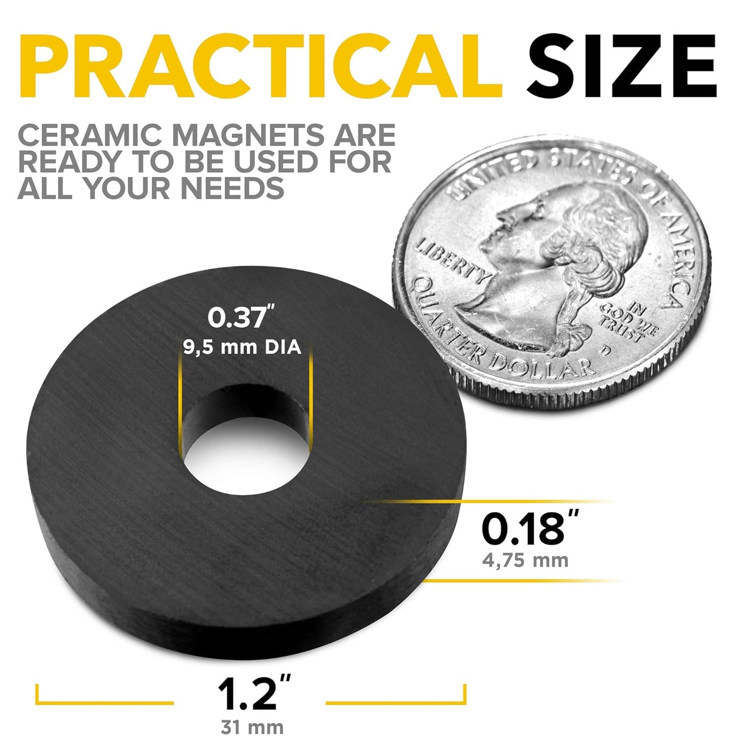 Heavy Duty Ring Magnets - Ultra Strong 1.2" Magnets with Holes for DIY & Crafts - Space Organization Set for Home, Kitchen, Workshop (40 pcs)