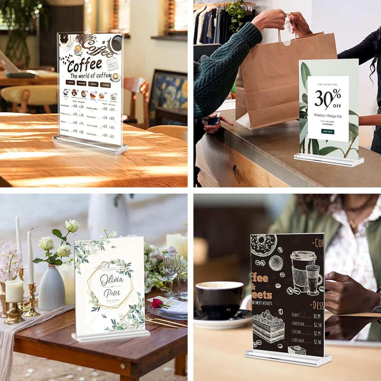 8.5x11 Acrylic Sign Holder 3 Pack Vertical Clear Table Menu Signs Holder,Double Sided Desktop Display Stand Plastic Picture Paper Frame Tabletop Sign Holder for Restaurants, Office, Show Fair, Store