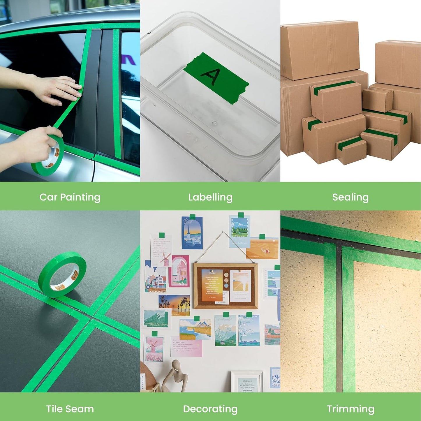 Green Painters Tape Multi-Surface Masking Tape 0.7 inch x 60 Yard, Indoor and Outdoor Painting Tape, Residue Free Easy Removal with Sharp Lines, Paint Tape for Walls, Auto, Home, 10Rolls