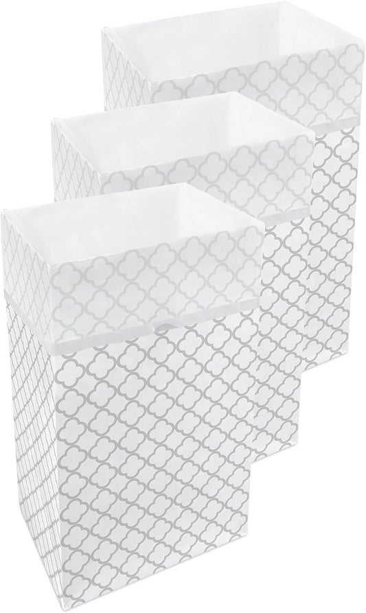 | 30 Gallon Disposable Trash Cans (3-Pack) with Fitted Trash Bags - Reusable Garbage and Recycling Bins for Parties, Events, and More (Trellis - 30” Height x 17” Width x 14” Depth)