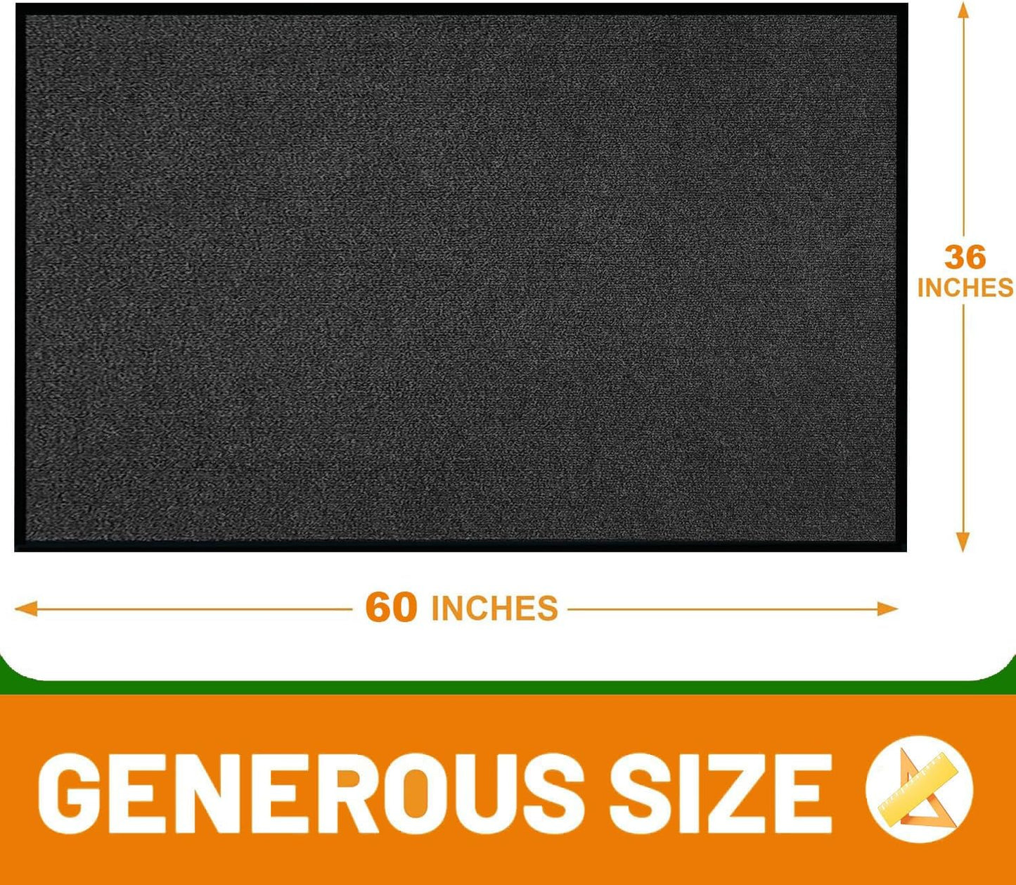 Front Door Mat, 3' x 5' Extra Large Commercial Industrial Rug Heavy Duty Outdoor Indoor Entryway Doormat Low Profile Welcome Entry Door Mat Non Slip Backing for Entrance Home Office,Black