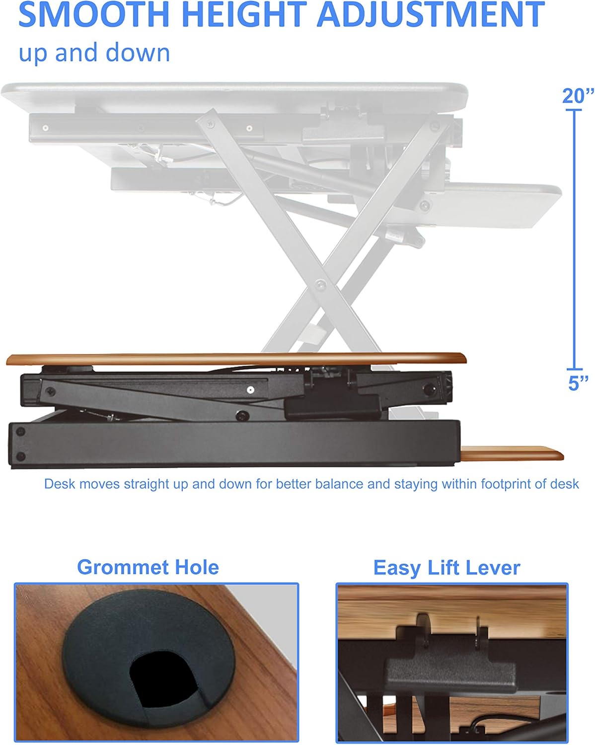 Rocelco 40" Large Height Adjustable Standing Desk Converter with Anti Fatigue Mat BUNDLE - Quick Sit Stand Up Computer Workstation Riser - Retractable Keyboard Tray - Black (R DADRT-40-MAFM)