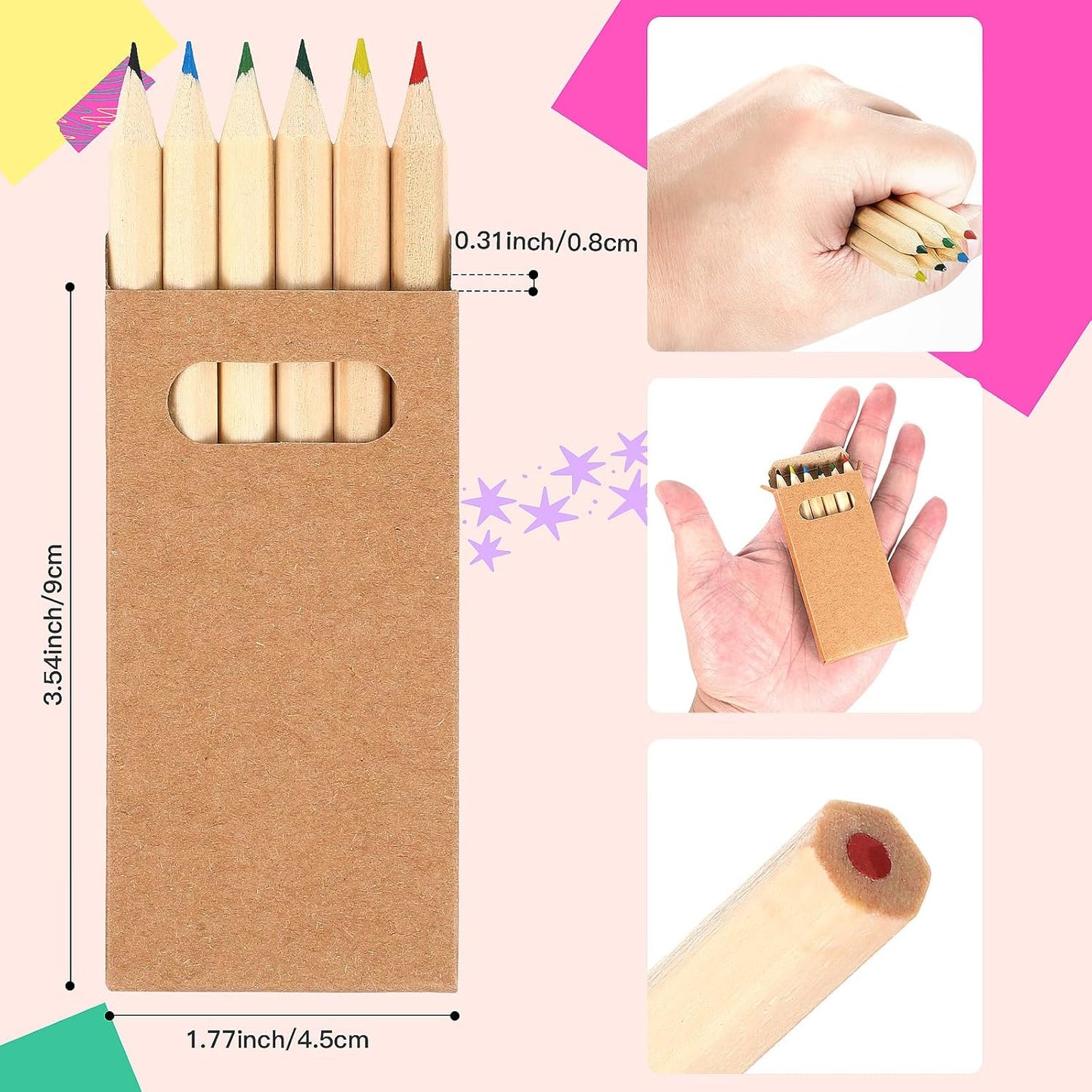 Faccito 100 Packs Mini Drawing Colored Pencils for Kids 3.5 Inch Portable Short Fat 6 Different color Pre Sharpened Pencils in Bulk for Children Painting Classroom School Supplies