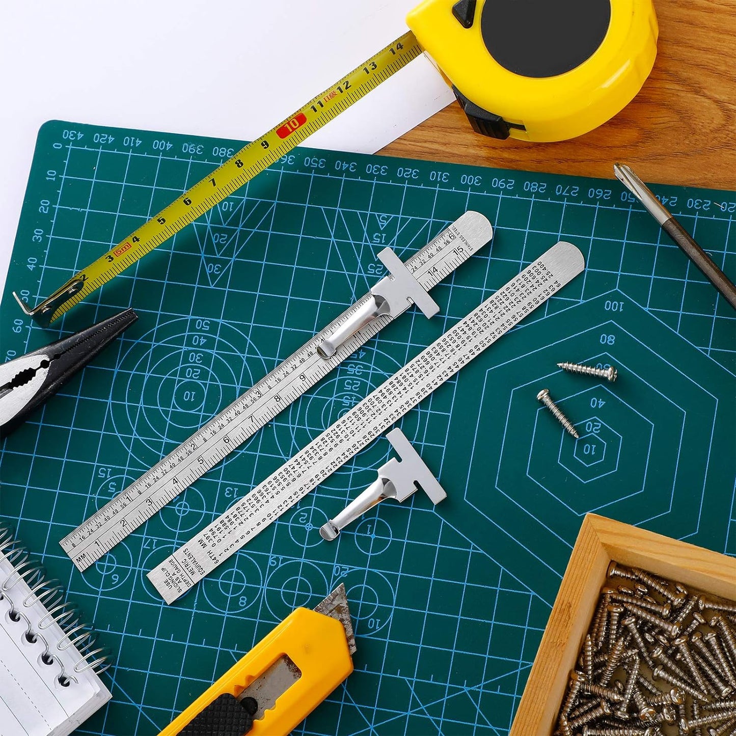 6 Inch 15 cm Pocket Ruler Flexible Precision Stainless Steel Ruler with Detachable Clips Stainless Steel Pocket Clip Scale Gauge Metric British System(3 Pieces)