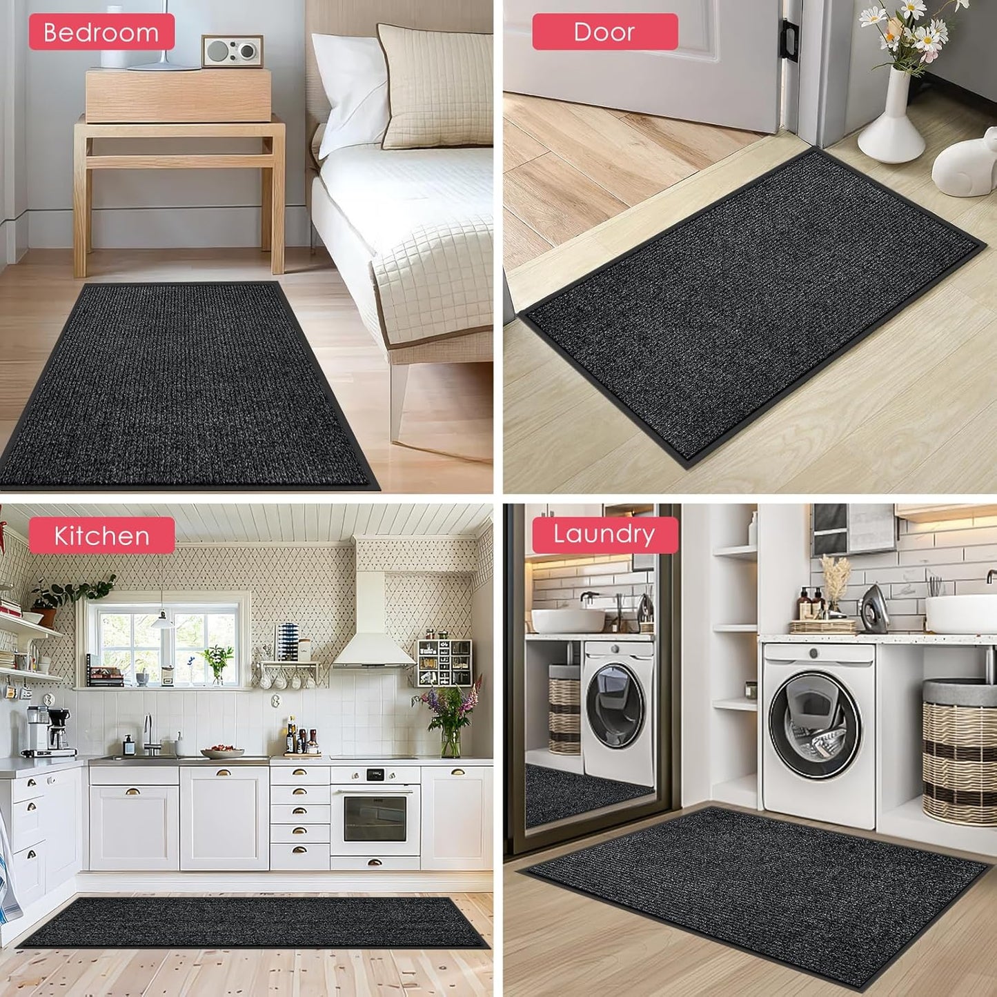 Kuyal Front Door Mat, 3'x10' Indoor Outdoor Entrance Mat, Commercial Floor Mats Inside Outside Entrance, Heavy Duty Durable Welcome, Rubber Backing Non Slip Outdoor Mats for Entryway,Black