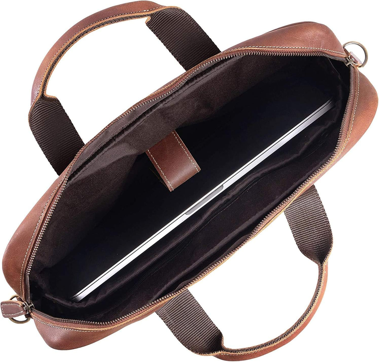 Leather briefcase 18 Inch Laptop Messenger Bags for Men and Women Best Office briefcase Satchel Bag (Tan)