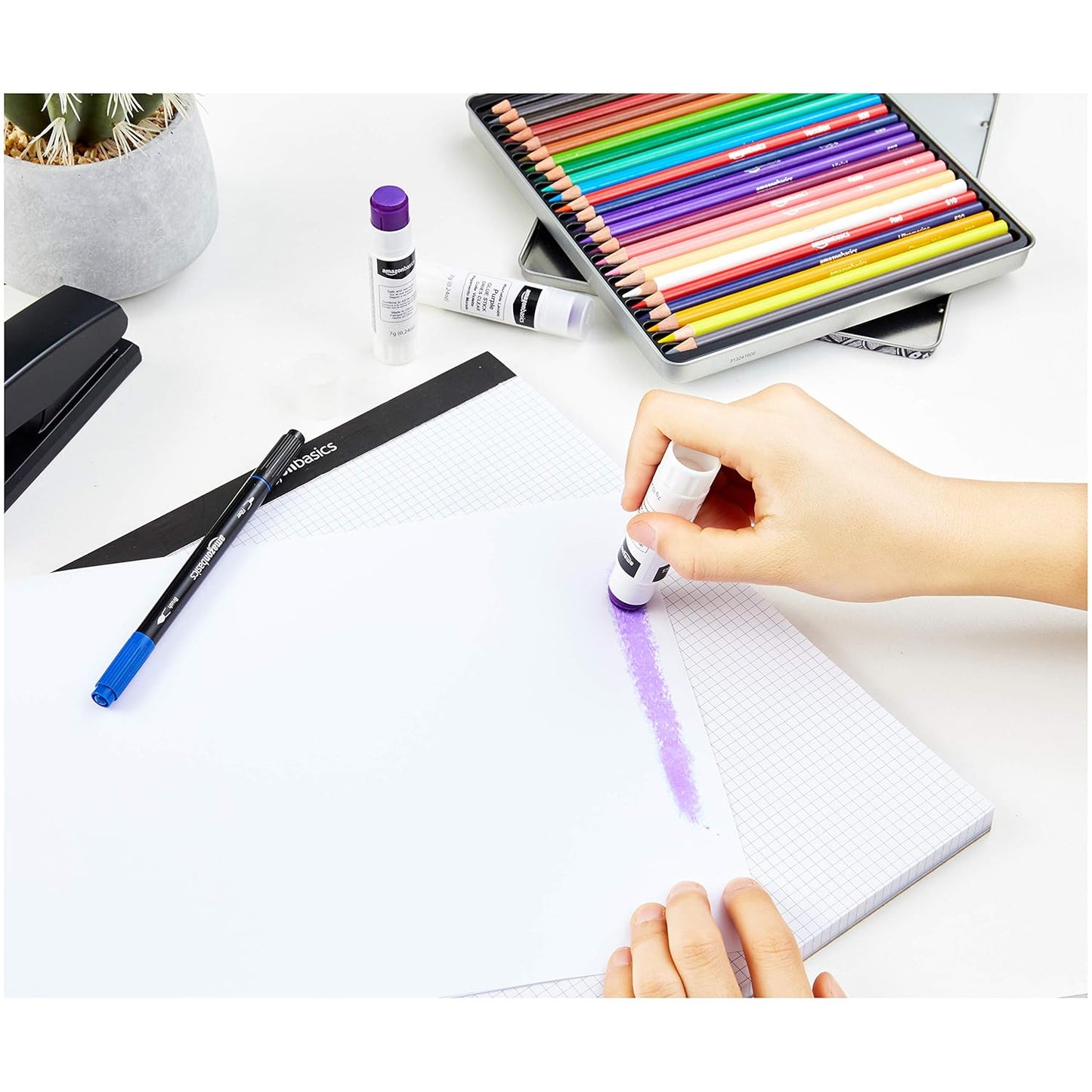 Amazon Basics Purple Washable School Glue Sticks, Dries Clear, 0.24-oz Stick, 30-Pack