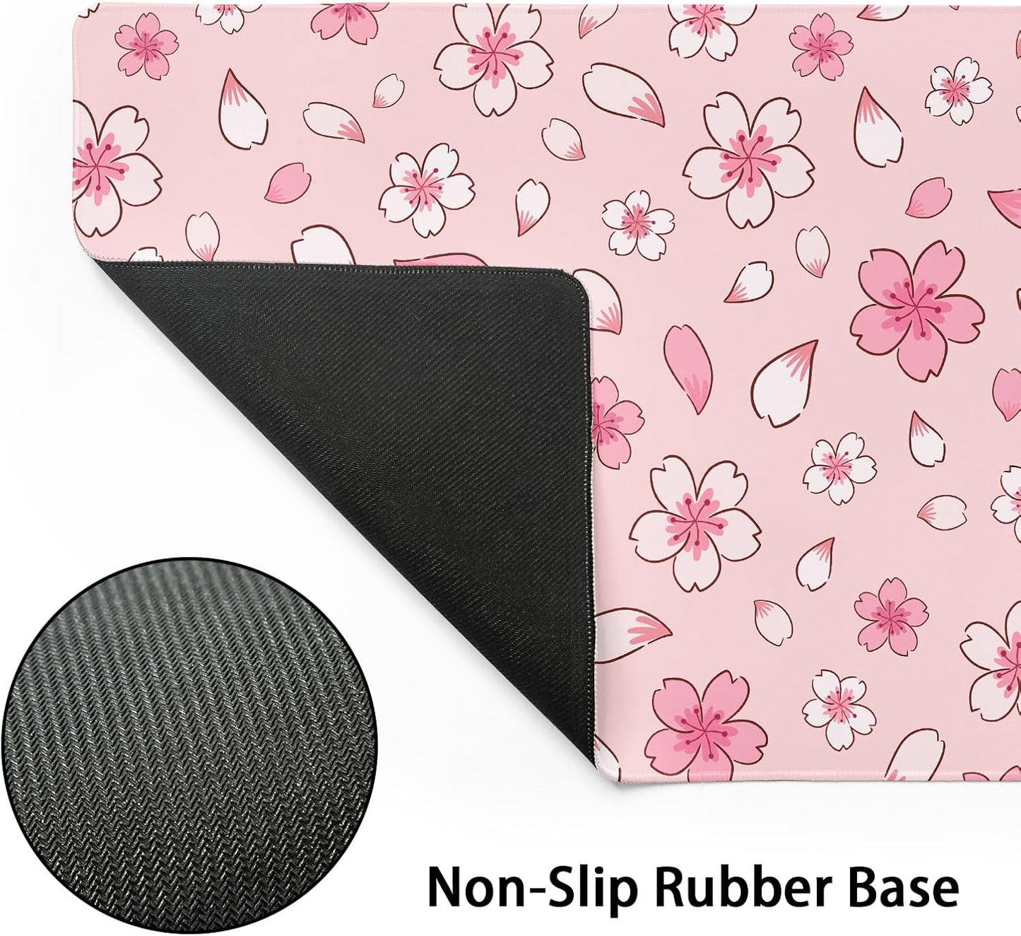 Pink Cherry Blossom Gaming Mouse Pad XL Cute Anime Aesthetics Floral Extended Kawaii Flowers Large Mousepad Non-Slip Rubber Base Stitched Edge Long Keyboard Desk Mat for Computer,31.5×11.8 Inch