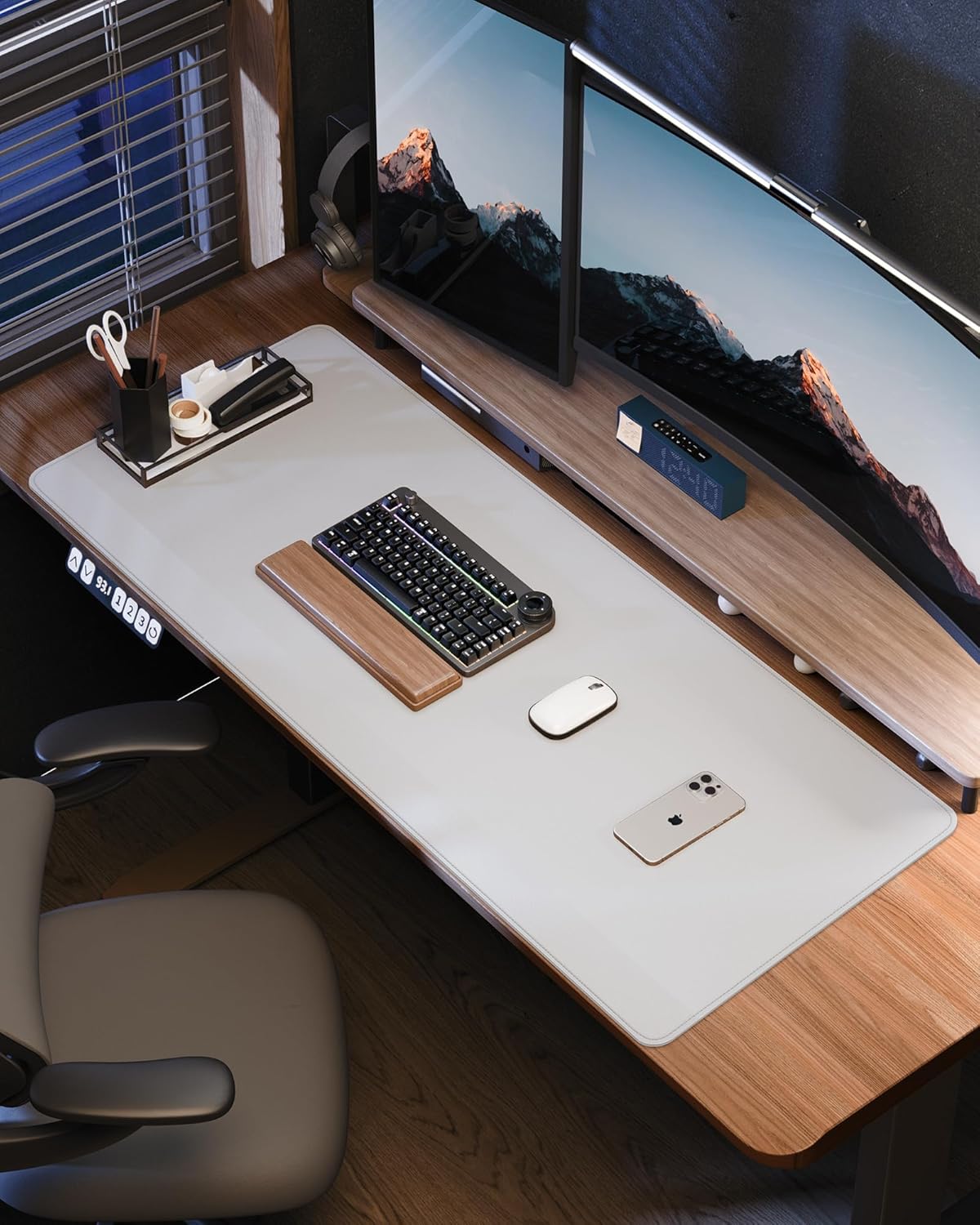 PU Leather Desk Pad Protector - 48" x 17" Office Desk Mat, Non-Slip, Waterproof, Ivy White
