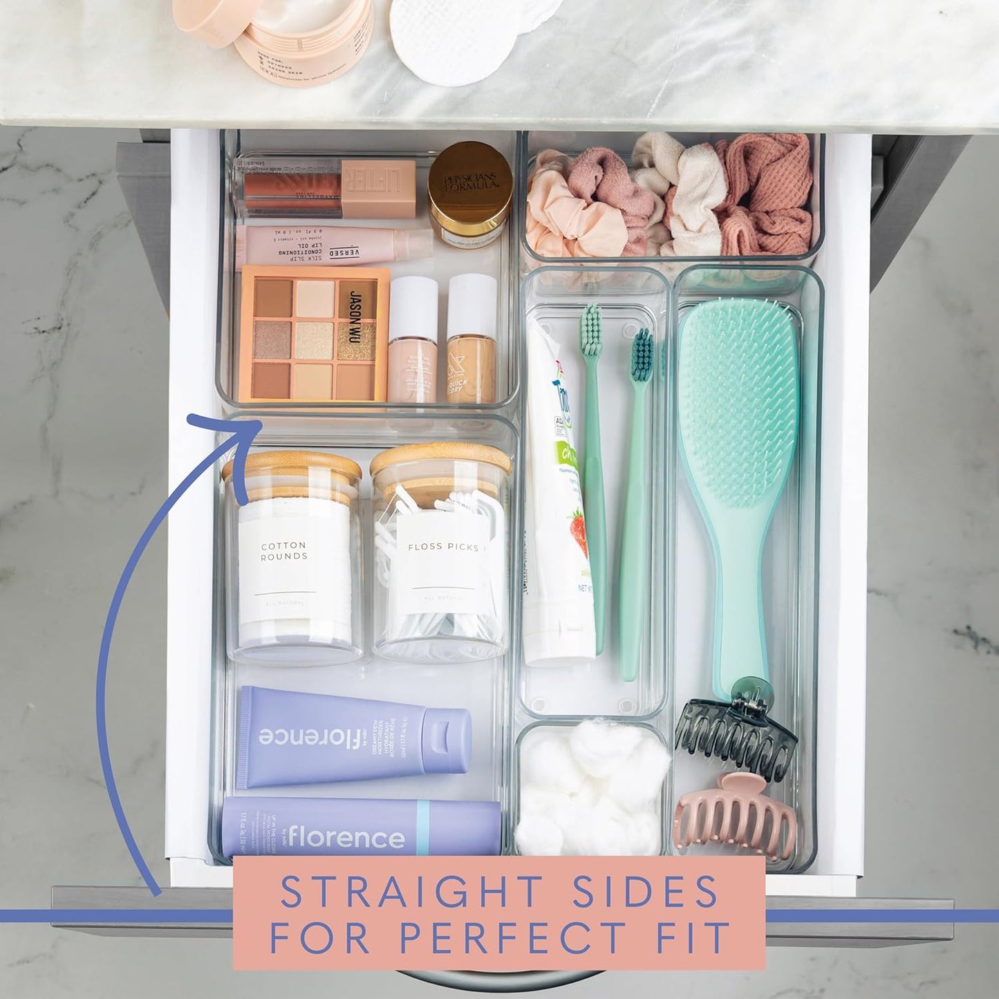 Plastic Clear Drawer Organizers. Bathroom, Kitchen, Bedroom, Gadgets, Office Organizer Bins, Storage Trays. Heavy Duty, Stackable. 12" x 3" x 2" Set of 6