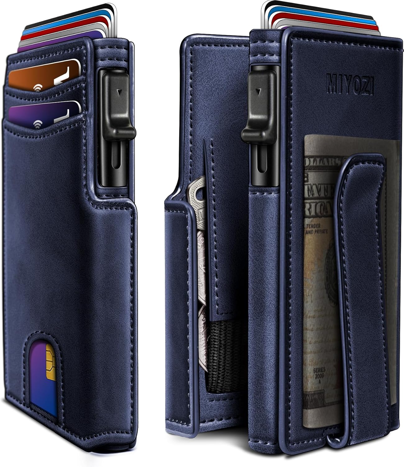 Wallet for Men with Money Clip Coins Pocket ID Window Gift Boxed,Slim Smart Front Pocket RFID Blocking Wallet Pop-up Card Holder in Magnetic Leather Flip 3.9"x 2.7"